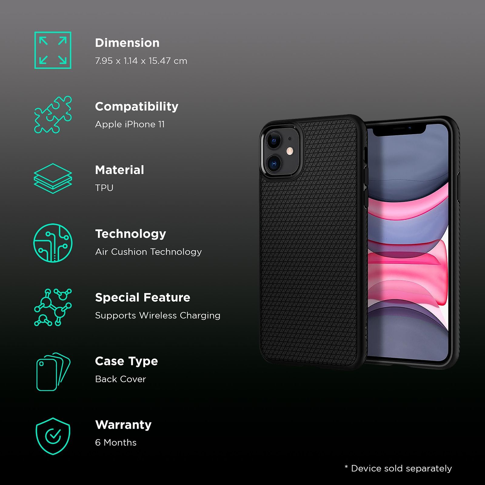 spigen Liquid Air TPU Back Cover for Apple iPhone 11 (Wireless Charging Compatible, Black)_2