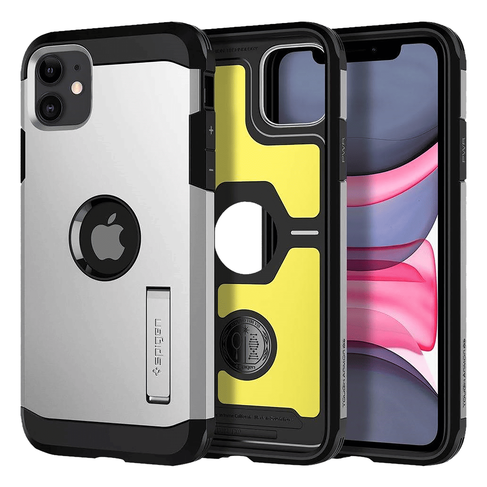 spigen Tough Armor TPU & PC Back Case For iPhone 11 (Air Cushion Technology, 076CS27440, Satin Silver)_1