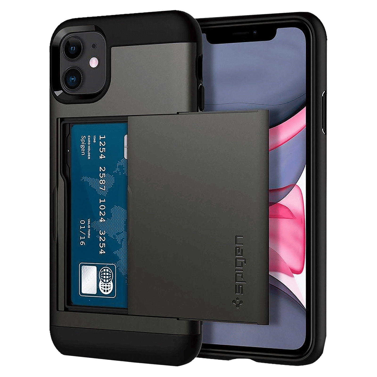 spigen Slim Armor CS TPU & Polycarbonate Back Cover for Apple iPhone 11 (Wireless Charging Compatible, Gunmetal)_1