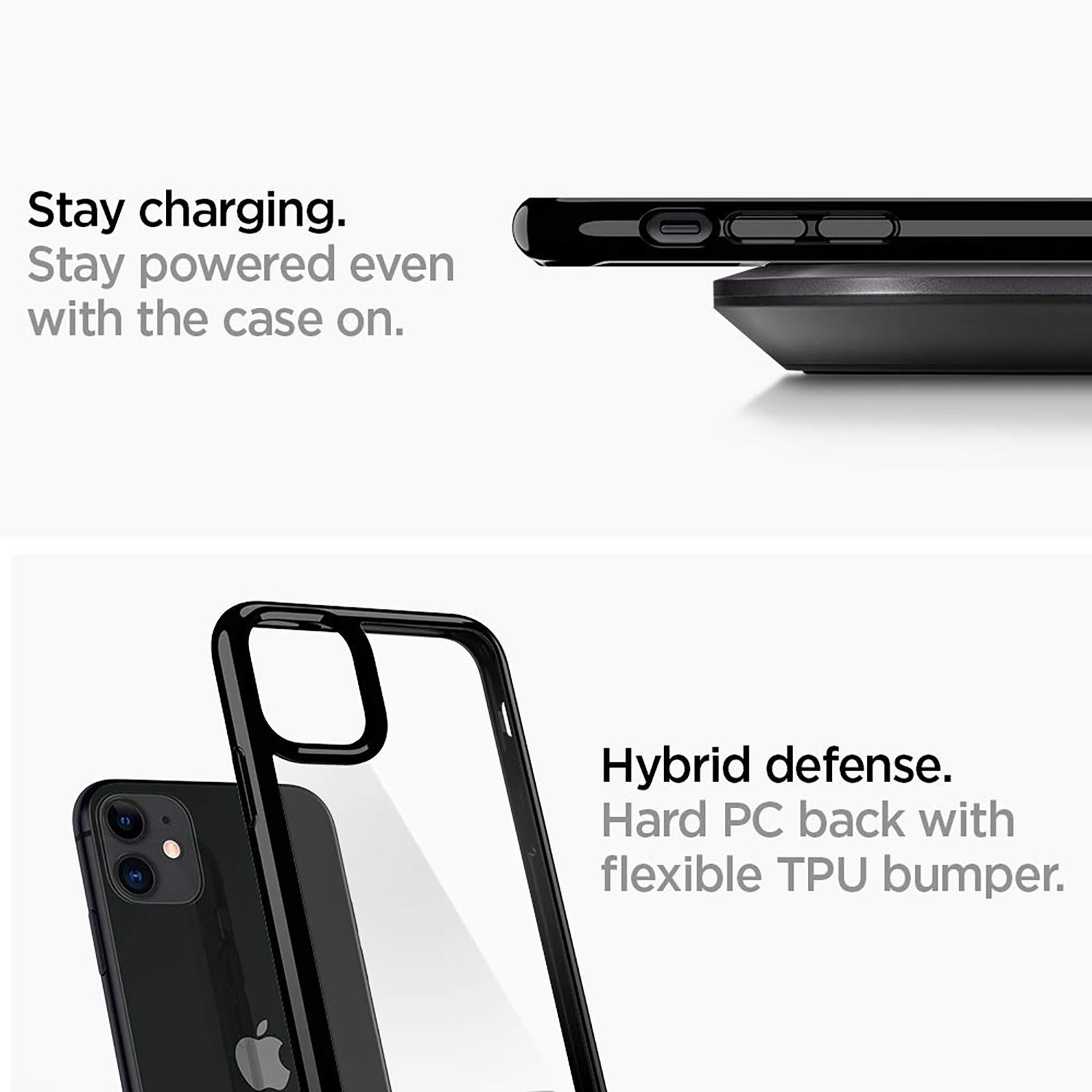 spigen Ultra Hybrid S Hard Polycarbonate & TPU Back Cover for Apple iPhone 11 (Supports Wireless Charging, Jet Black)_12