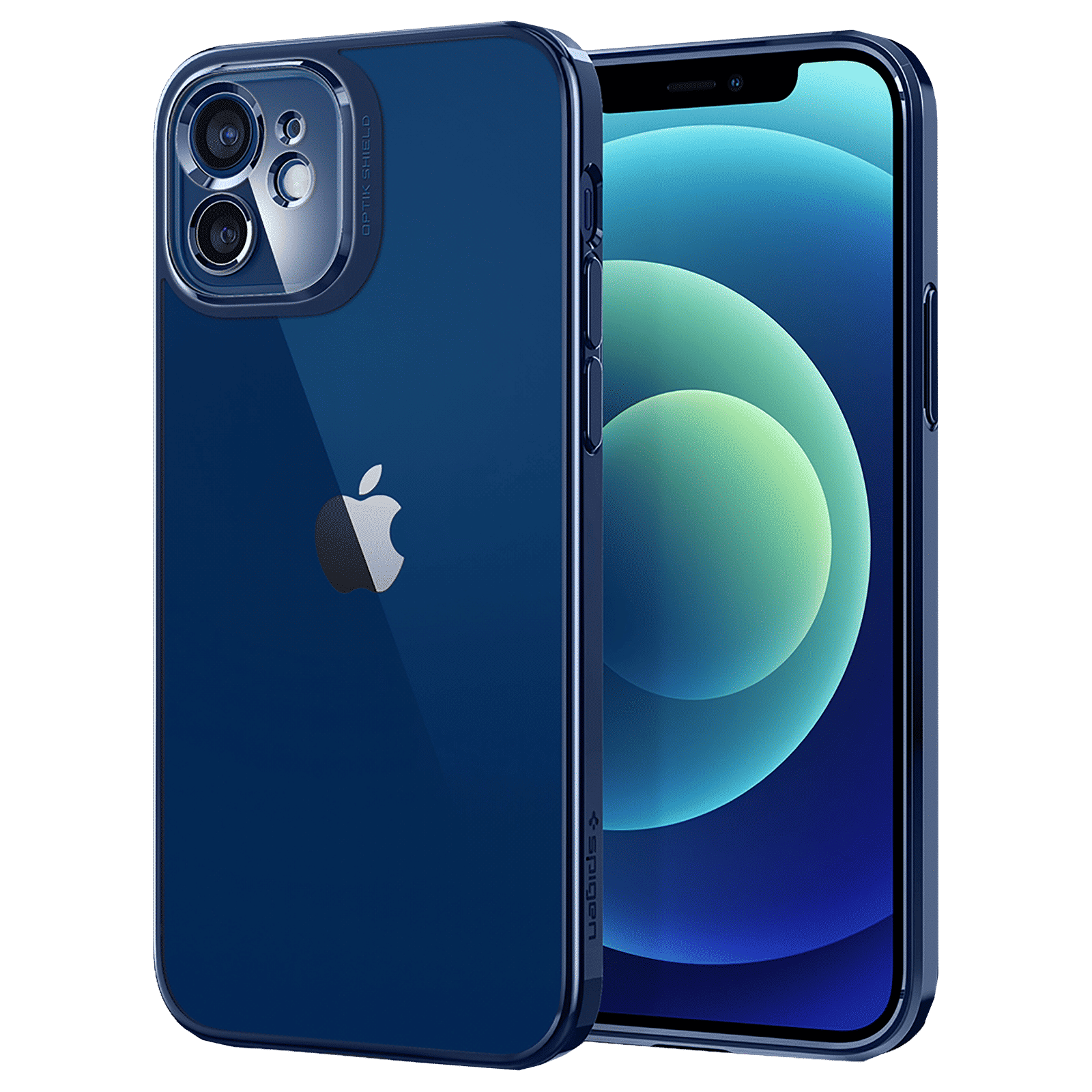 spigen Optik Crystal TPU & Polycarbonate Back Cover for Apple iPhone 12 (Air Cushion Technology, Chrome Blue)_1