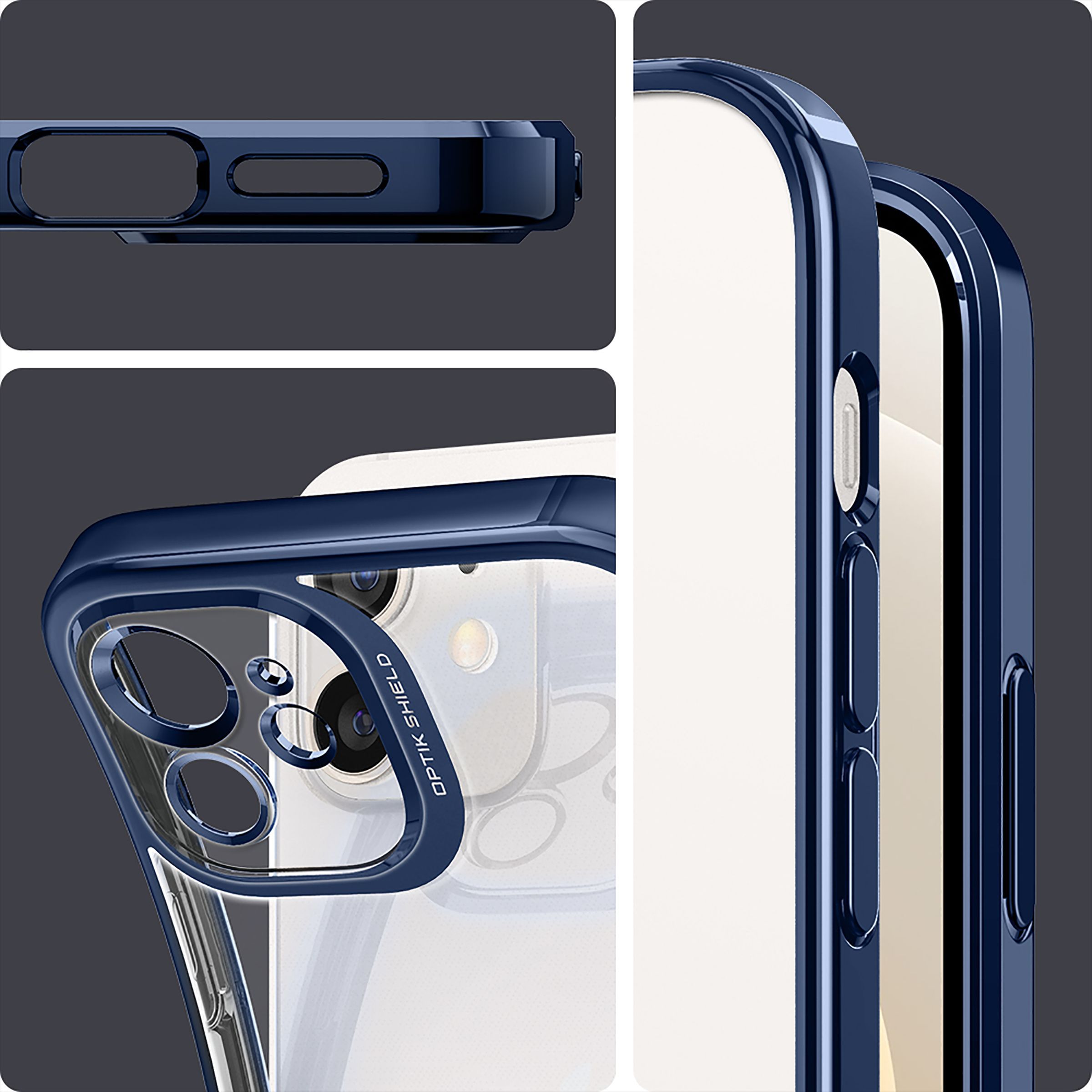 spigen Optik Crystal TPU & Polycarbonate Back Cover for Apple iPhone 12 (Air Cushion Technology, Chrome Blue)_3