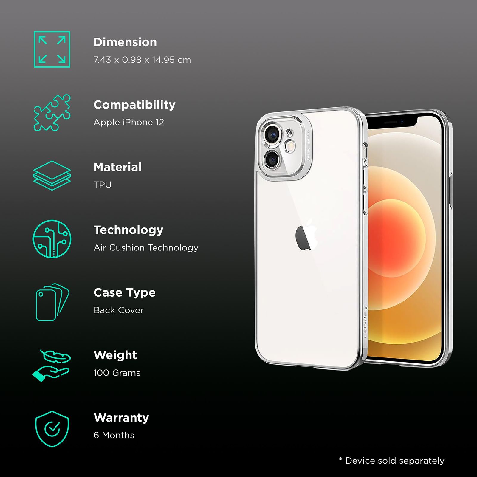 spigen Optik Crystal TPU Back Cover for Apple iPhone 12 (Air Cushion Technology, Chrome Silver)_2