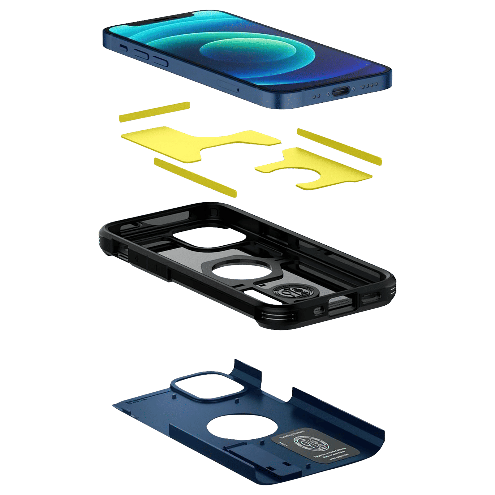 spigen Tough Armor TPU & Polycarbonate Back Case with Stand for Apple iPhone 12 Mini (Wireless Charging Compatible, Navy Blue)_9