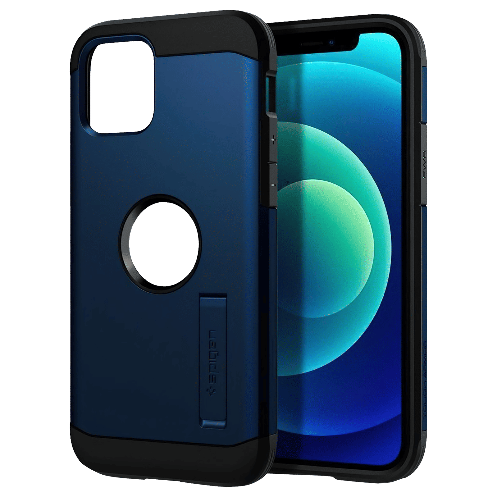 spigen Tough Armor TPU & Polycarbonate Back Case with Stand for Apple iPhone 12 Mini (Wireless Charging Compatible, Navy Blue)_11