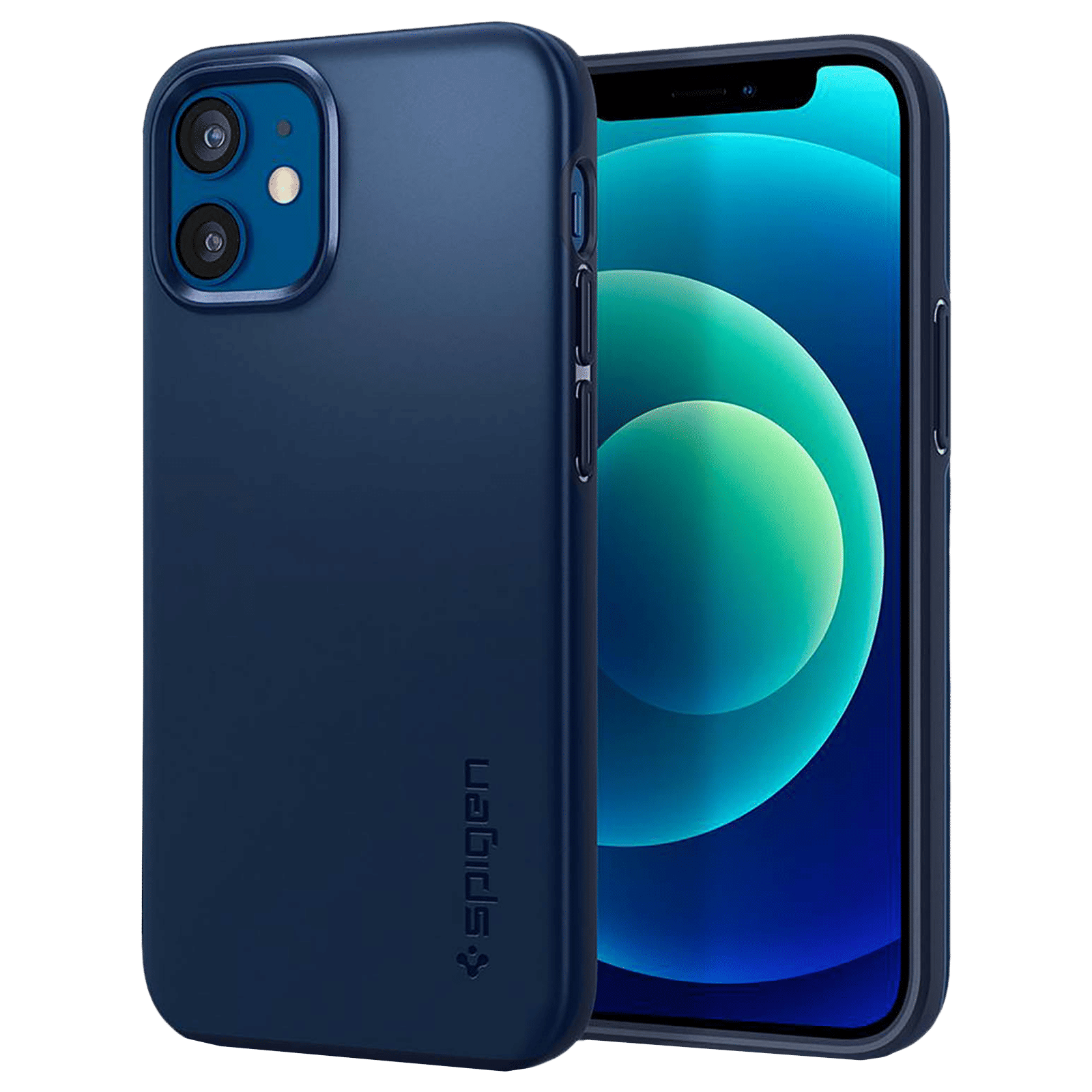 spigen Thin Fit TPU & Polycarbonate Back Cover for Apple iPhone 12 Mini (Wireless Charging Compatible, Navy Blue) spigen Thin Fit TPU & Polycarbonate Back Cover for Apple iPhone 12 Mini (Wireless Charging Compatible, Navy Blue)_1
