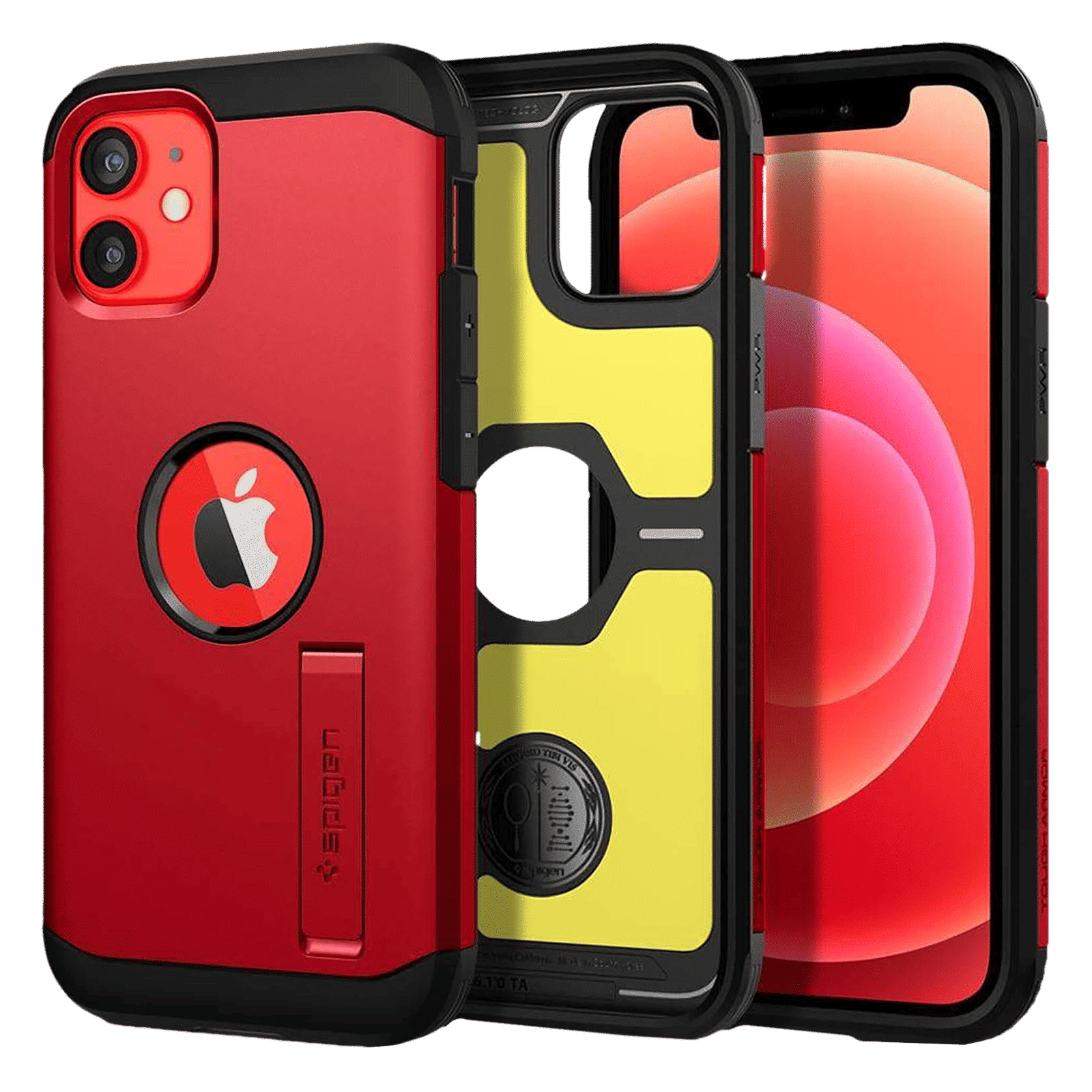 spigen Tough Armor TPU & Polycarbonate Back Case with Stand for Apple iPhone 12 Mini (Wireless Charging Compatible, Red)_1