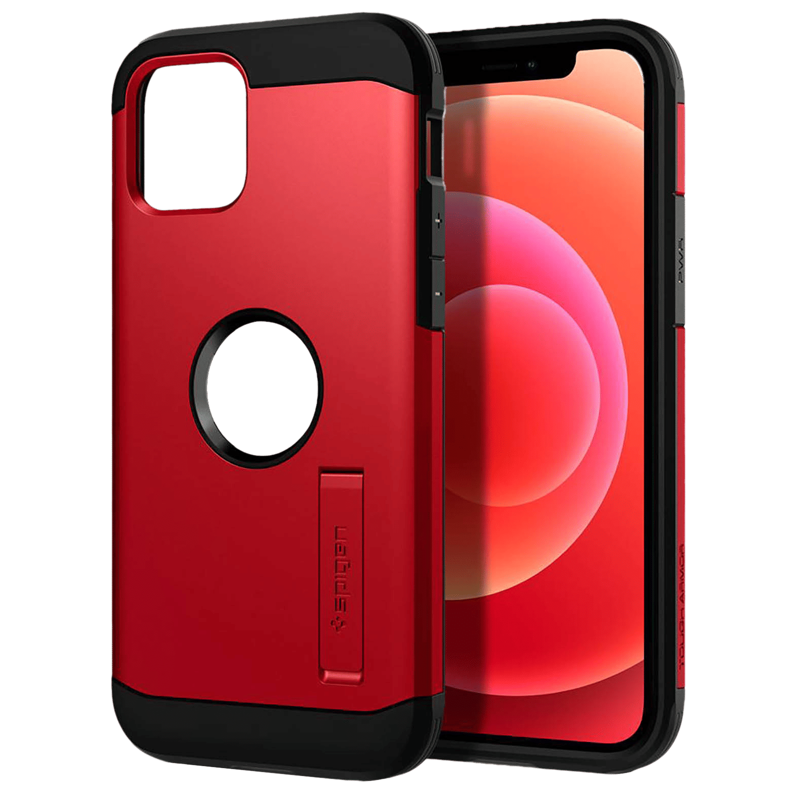 spigen Tough Armor TPU & Polycarbonate Back Case with Stand for Apple iPhone 12 Mini (Wireless Charging Compatible, Red)_10