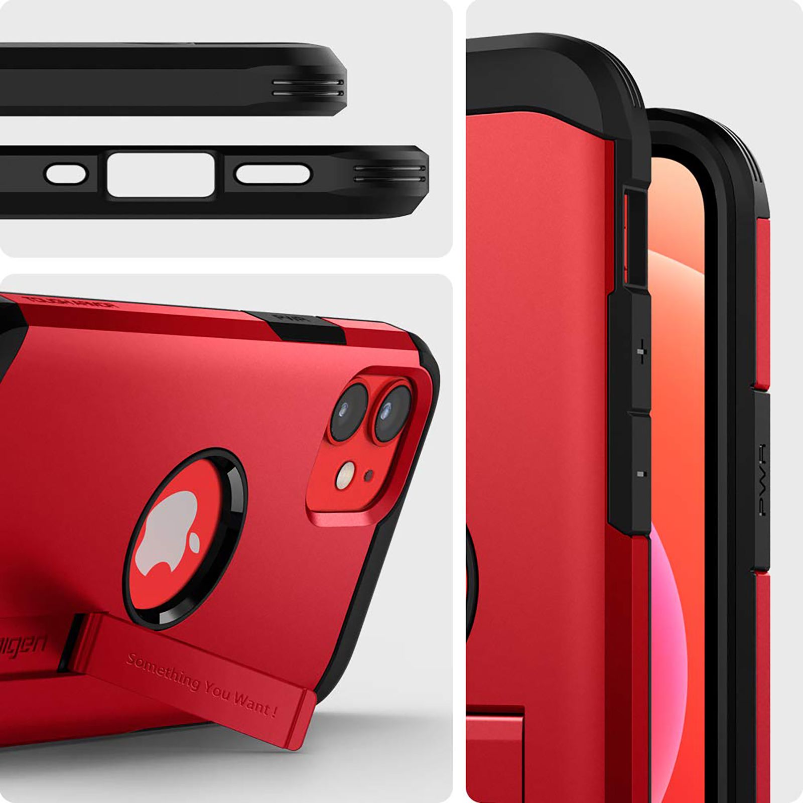 spigen Tough Armor TPU & Polycarbonate Back Case with Stand for Apple iPhone 12 Mini (Wireless Charging Compatible, Red)_13