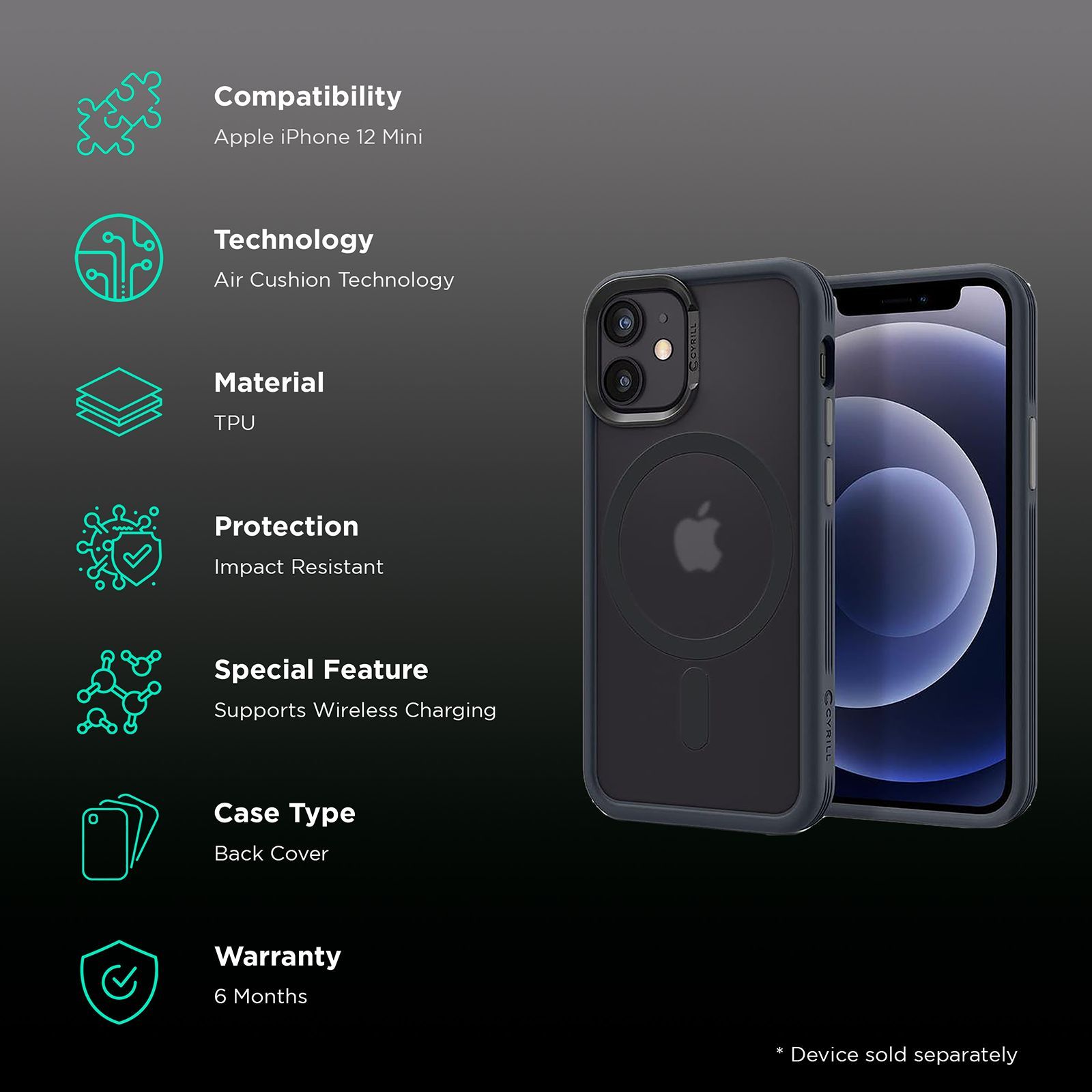 spigen TPU Back Cover for Apple iPhone 12 Mini (Wireless Charging Compatible, Graphite)_2