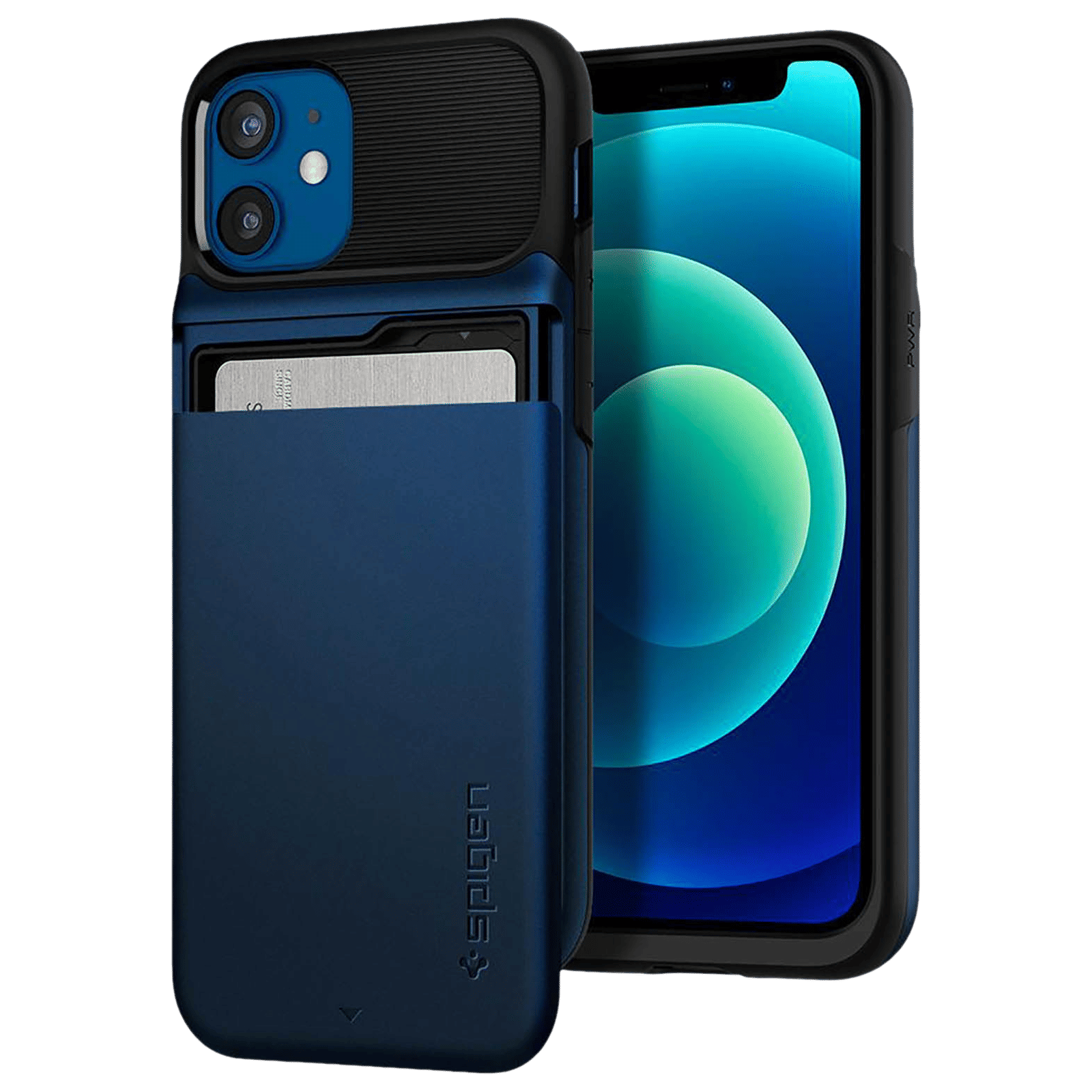 spigen Slim Armor Wallet TPU & Polycarbonate Back Cover for Apple iPhone 12 Mini (Air Cushion Technology, Navy Blue)_1