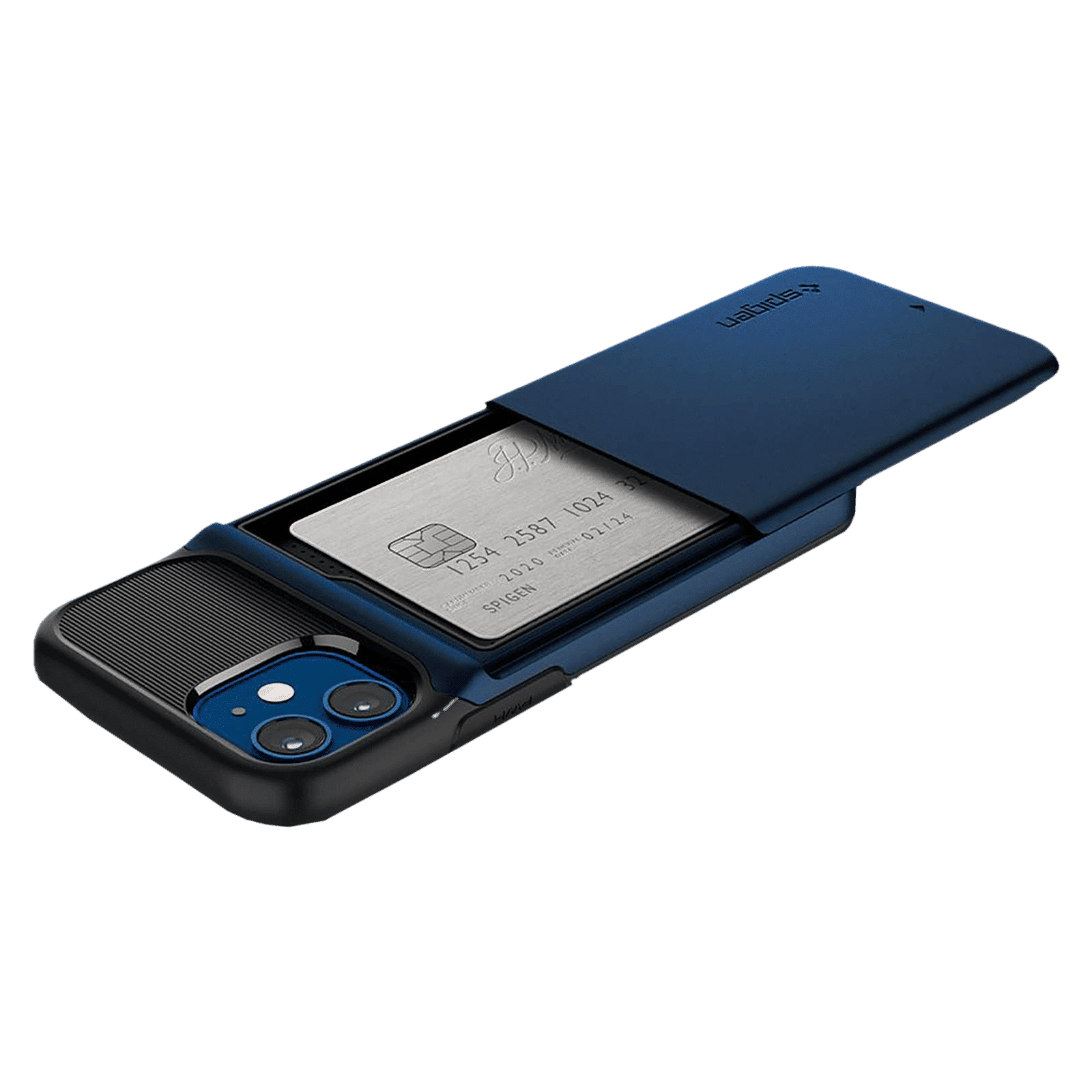 spigen Slim Armor Wallet TPU & Polycarbonate Back Cover for Apple iPhone 12 Mini (Air Cushion Technology, Navy Blue)_8
