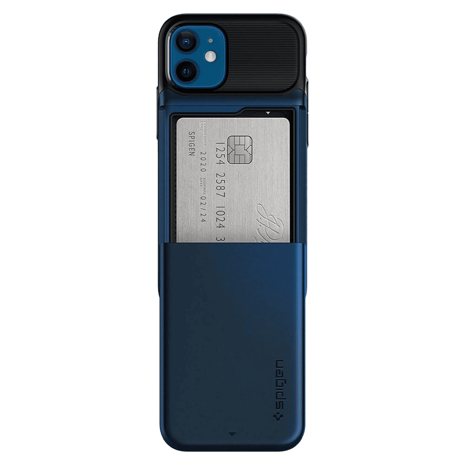 spigen Slim Armor Wallet TPU & Polycarbonate Back Cover for Apple iPhone 12 Mini (Air Cushion Technology, Navy Blue)_4