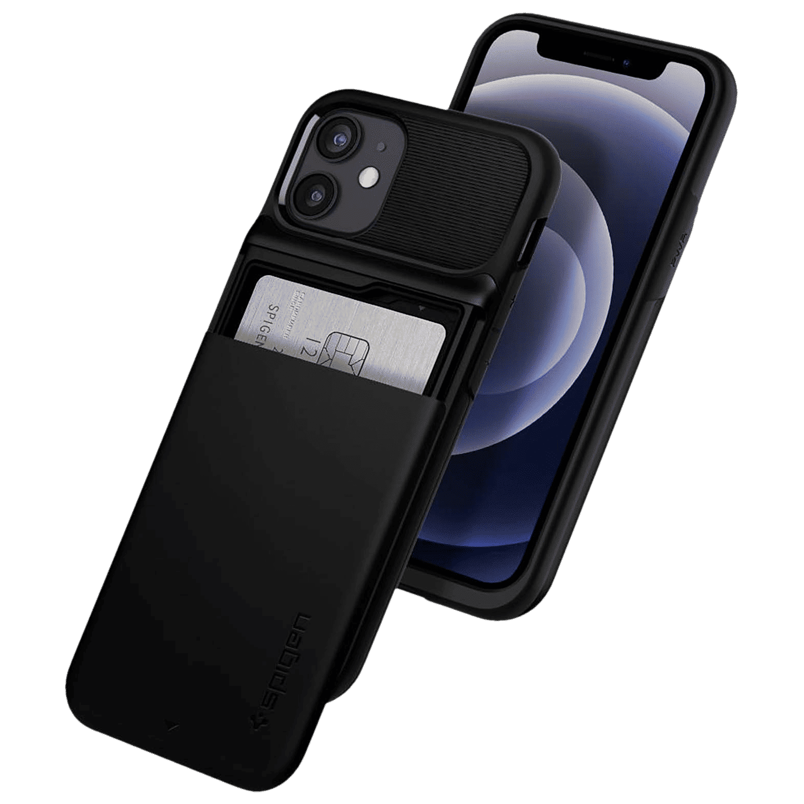 spigen Slim Armor Wallet TPU & Polycarbonate Back Cover for Apple iPhone 12 Mini (Air Cushion Technology, Black)_11