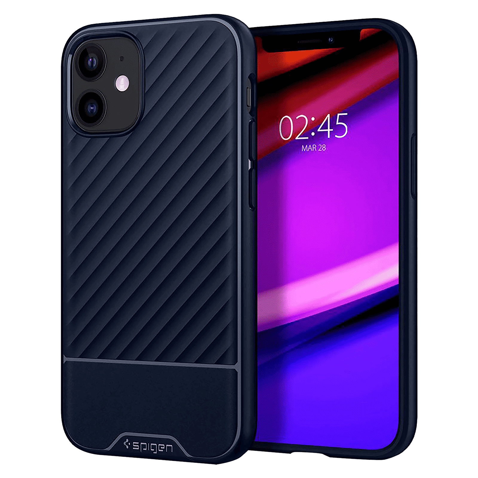 spigen Core Armor TPU Back Cover for Apple iPhone 12 Mini (Slim and Grip Friendly, Navy Blue)_1