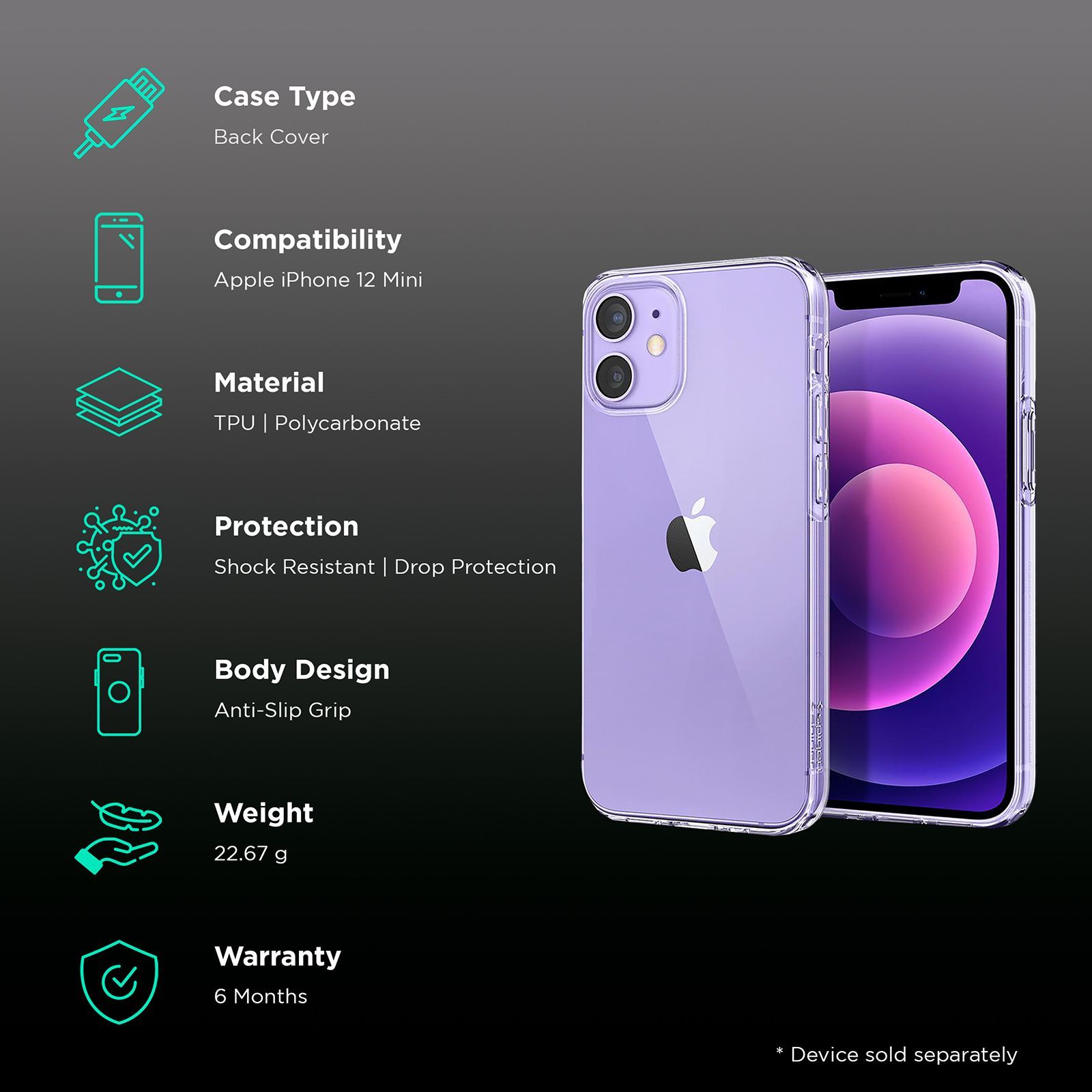 spigen Liquid Crystal Soft TPU & Polycarbonate Back Cover for Apple iPhone 12 Mini (Wireless Charging Compatible, Crystal Clear)_2