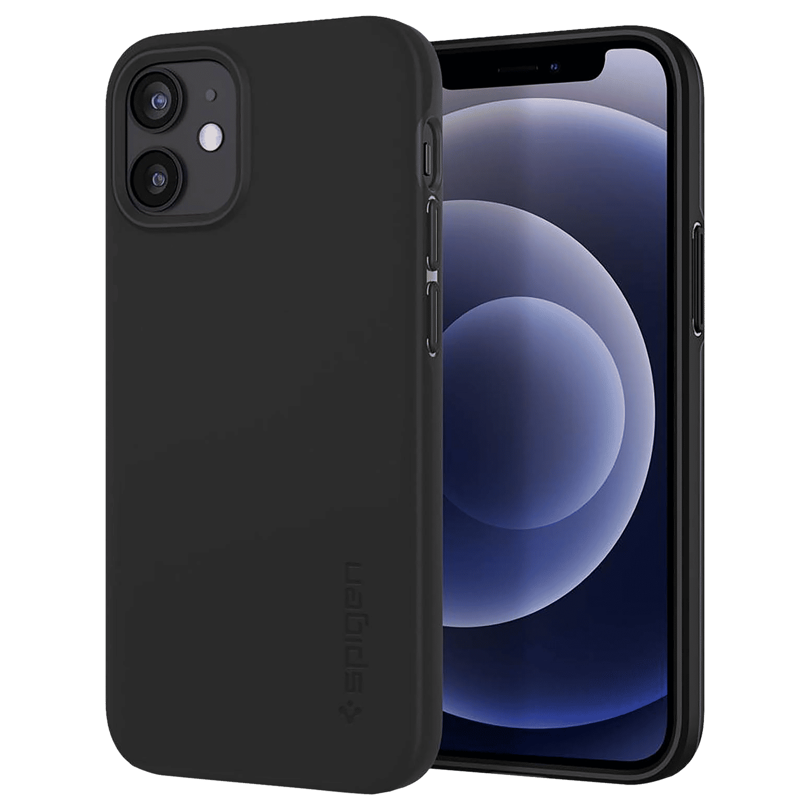 spigen Thin Fit TPU & Polycarbonate Back Cover for Apple iPhone 12 Mini (Wireless Charging Compatible, Black)_1