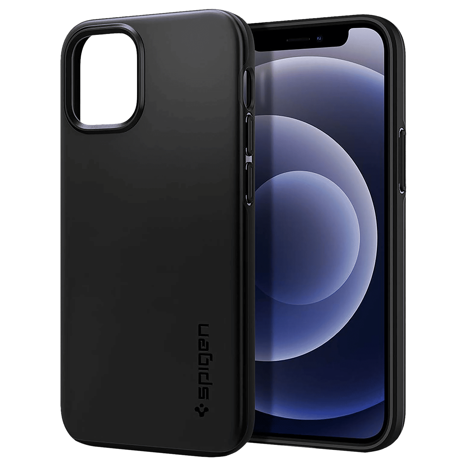 spigen Thin Fit TPU & Polycarbonate Back Cover for Apple iPhone 12 Mini (Wireless Charging Compatible, Black)_12