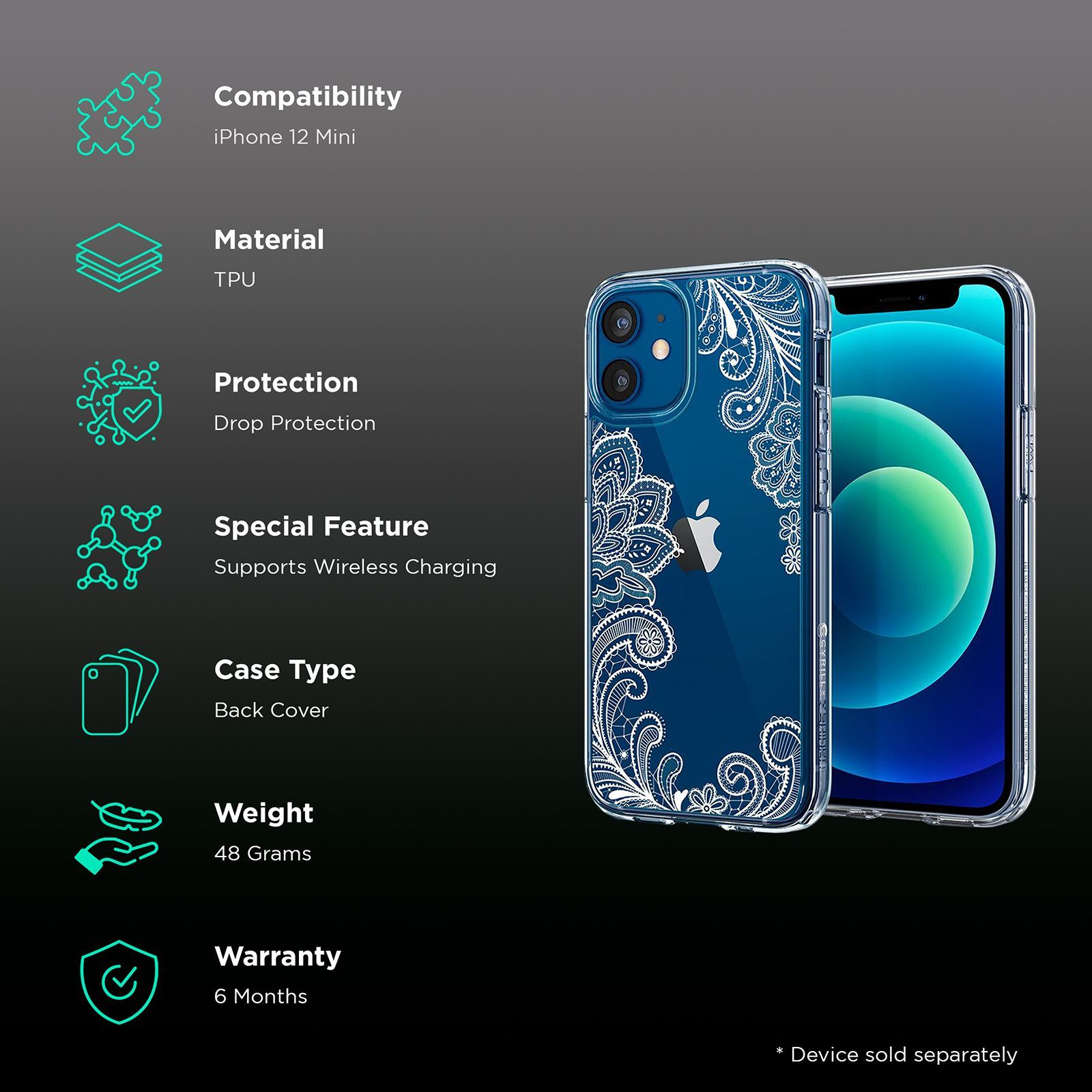 spigen Cyrill TPU Back Cover for Apple iPhone 12 Mini (Camera Bumper, White Mandala) spigen Cyrill TPU Back Cover for Apple iPhone 12 Mini (Camera Bumper, White Mandala)_2