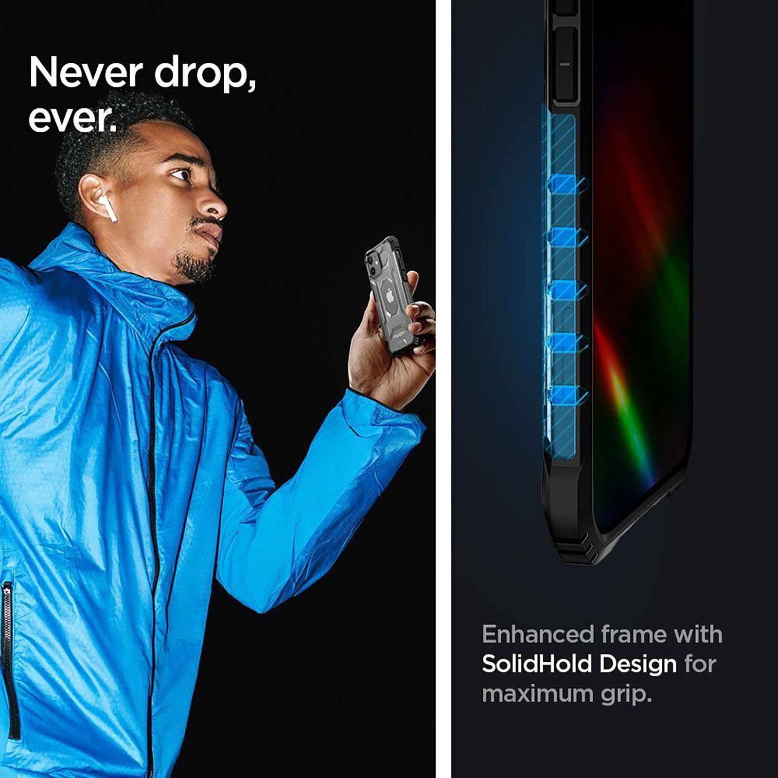 spigen Nitro Force TPU & Polycarbonate Back Cover for Apple iPhone 12 Mini (Air Cushion Technology, Clear)_6