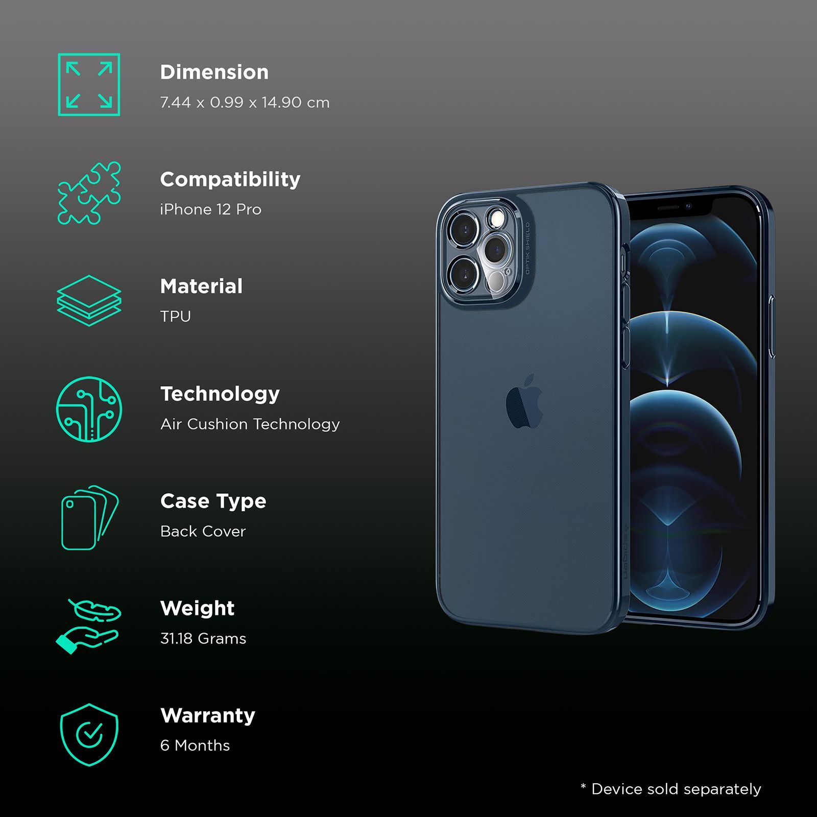spigen TPU Back Cover for Apple iPhone 12 Pro (Air Cushion Technology, Chrome Pacific)_2
