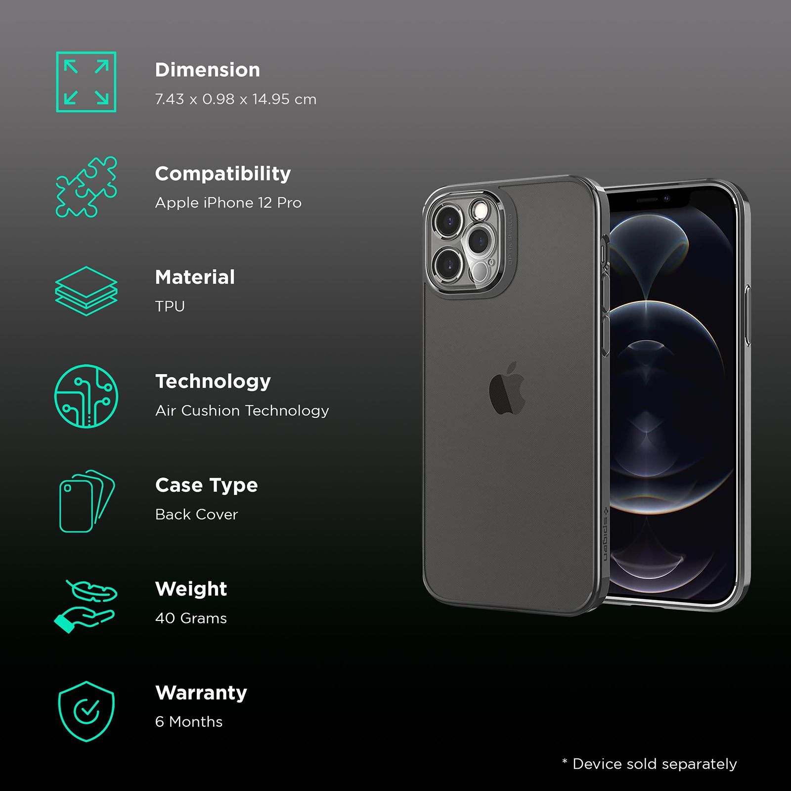 spigen Optik Crystal TPU Back Cover for Apple iPhone 12 Pro (Wireless Charging Compatible, Chrome Grey) spigen Optik Crystal TPU Back Cover for Apple iPhone 12 Pro (Wireless Charging Compatible, Chrome Grey)_2