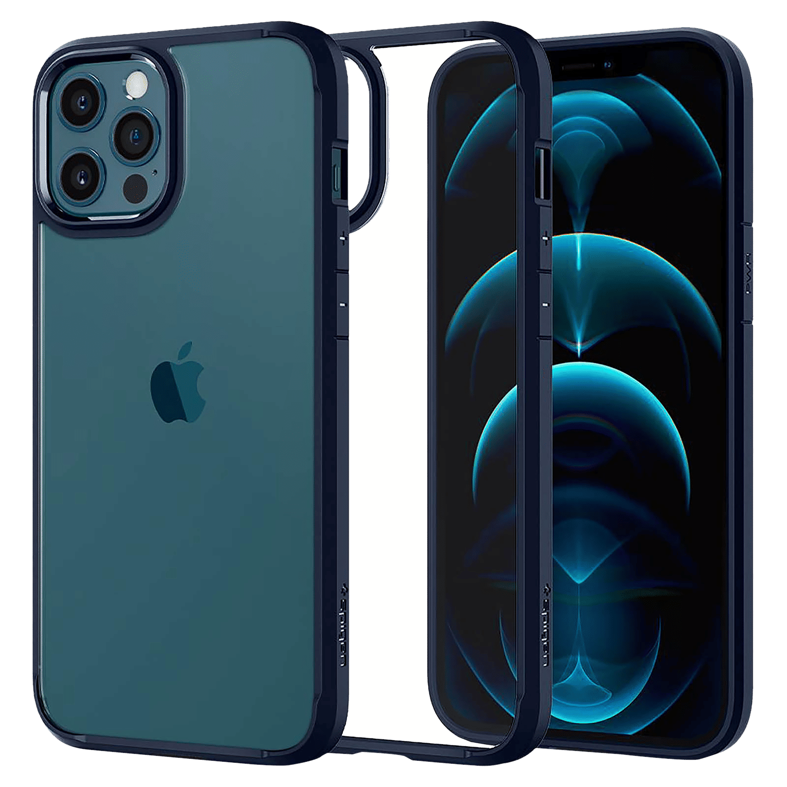 spigen Ultra Hybrid TPU & Polycarbonate Back Cover for Apple iPhone 12 Pro Max (Air Cushion Technology, Navy Blue)_1