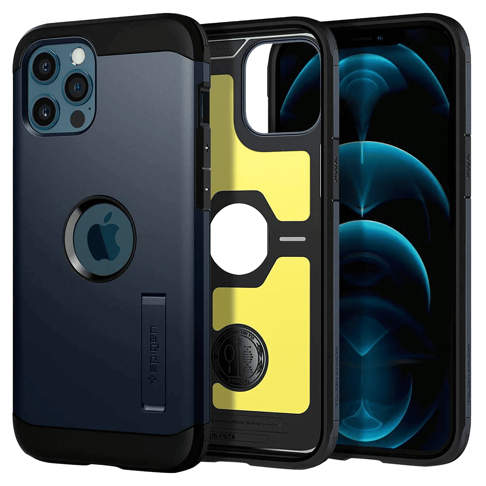 spigen Tough Armor TPU & Polycarbonate Back Case with Stand for Apple iPhone 12 Pro Max (Wireless Charging Compatible, Metal Slate)_1