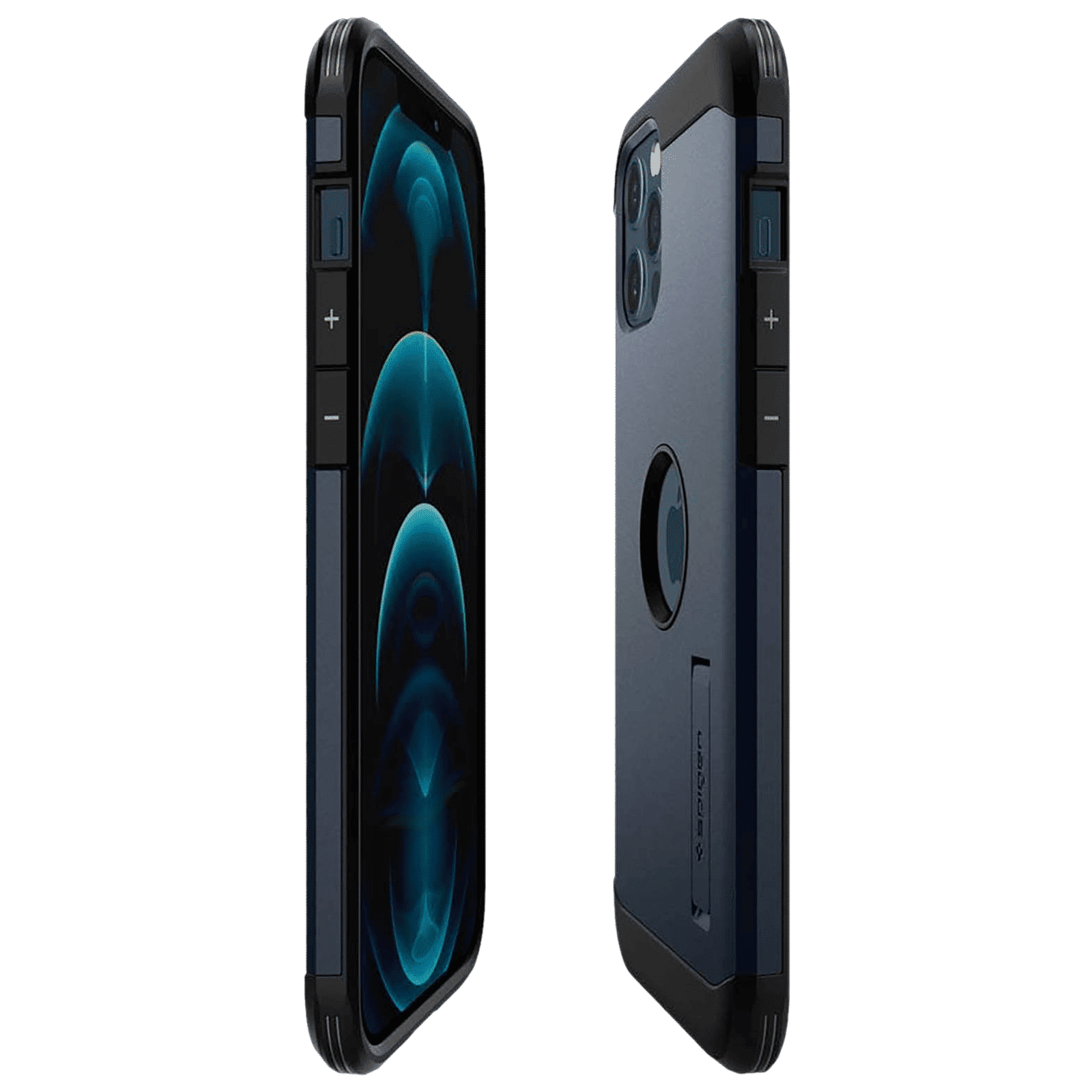 spigen Tough Armor TPU & Polycarbonate Back Case with Stand for Apple iPhone 12 Pro Max (Wireless Charging Compatible, Metal Slate)_8