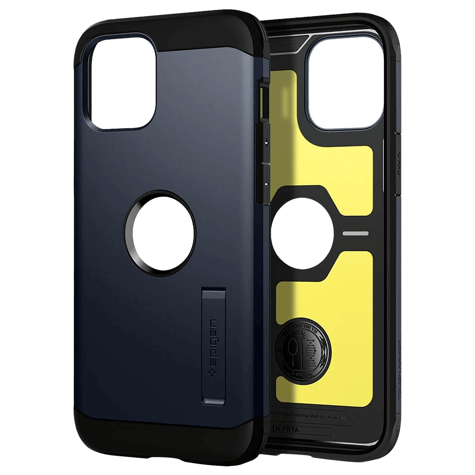 spigen Tough Armor TPU & Polycarbonate Back Case with Stand for Apple iPhone 12 Pro Max (Wireless Charging Compatible, Metal Slate)_12