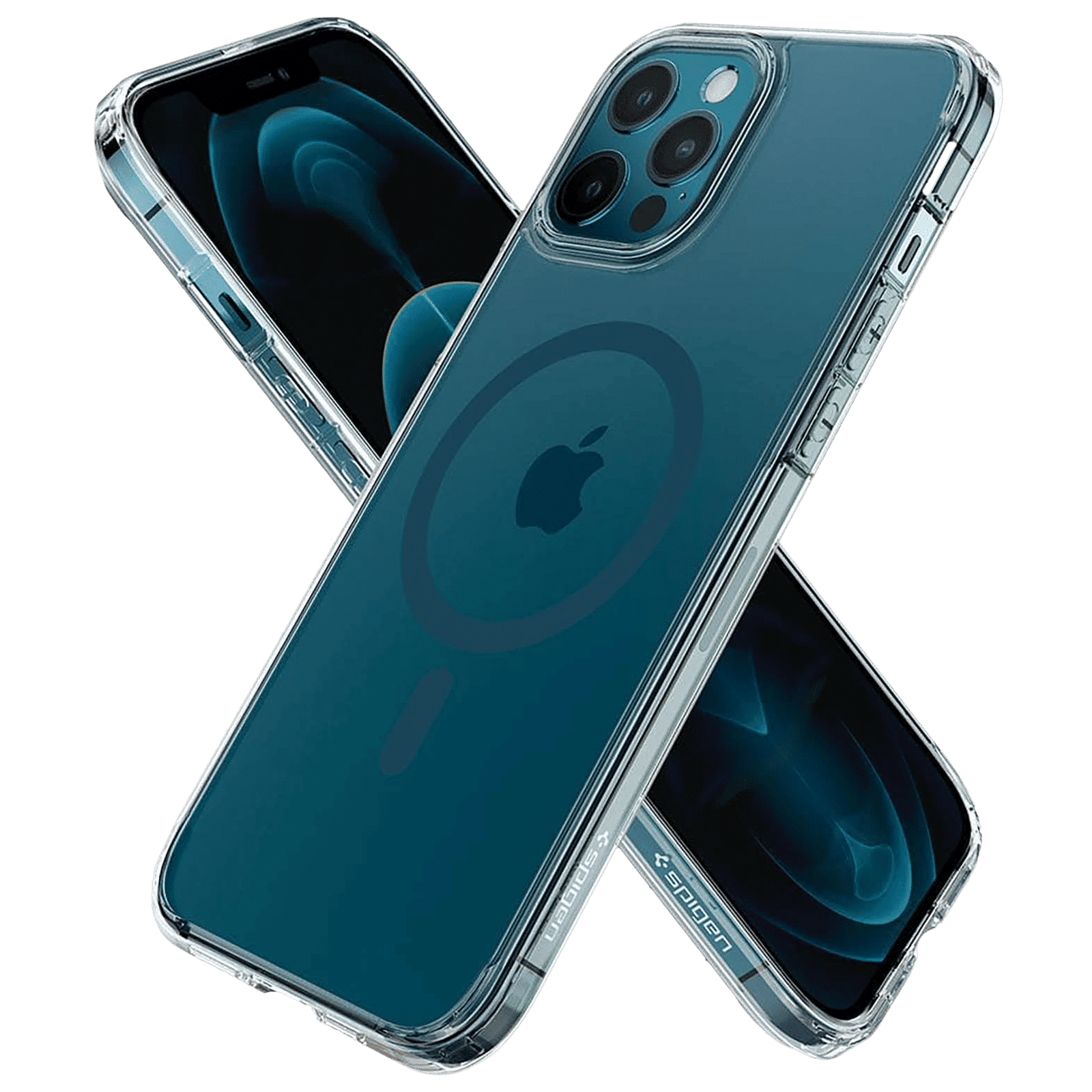 spigen Ultra Hybrid Mag TPU & Polycarbonate Back Cover for Apple iPhone 12 Pro Max (Air Cushion Technology, Pacific Blue)_12