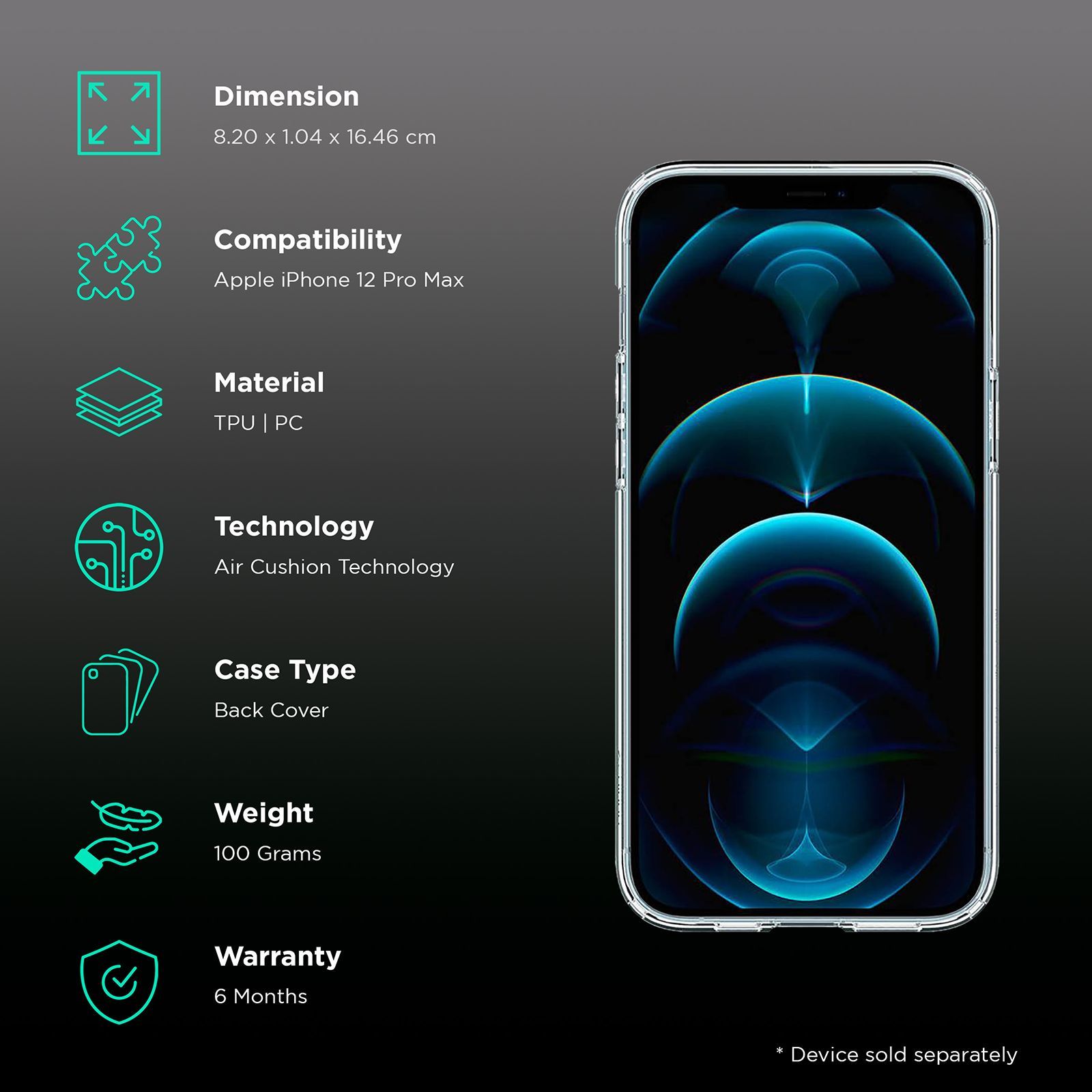 spigen Ultra Hybrid Mag TPU & Polycarbonate Back Cover for Apple iPhone 12 Pro Max (Air Cushion Technology, Pacific Blue)_2