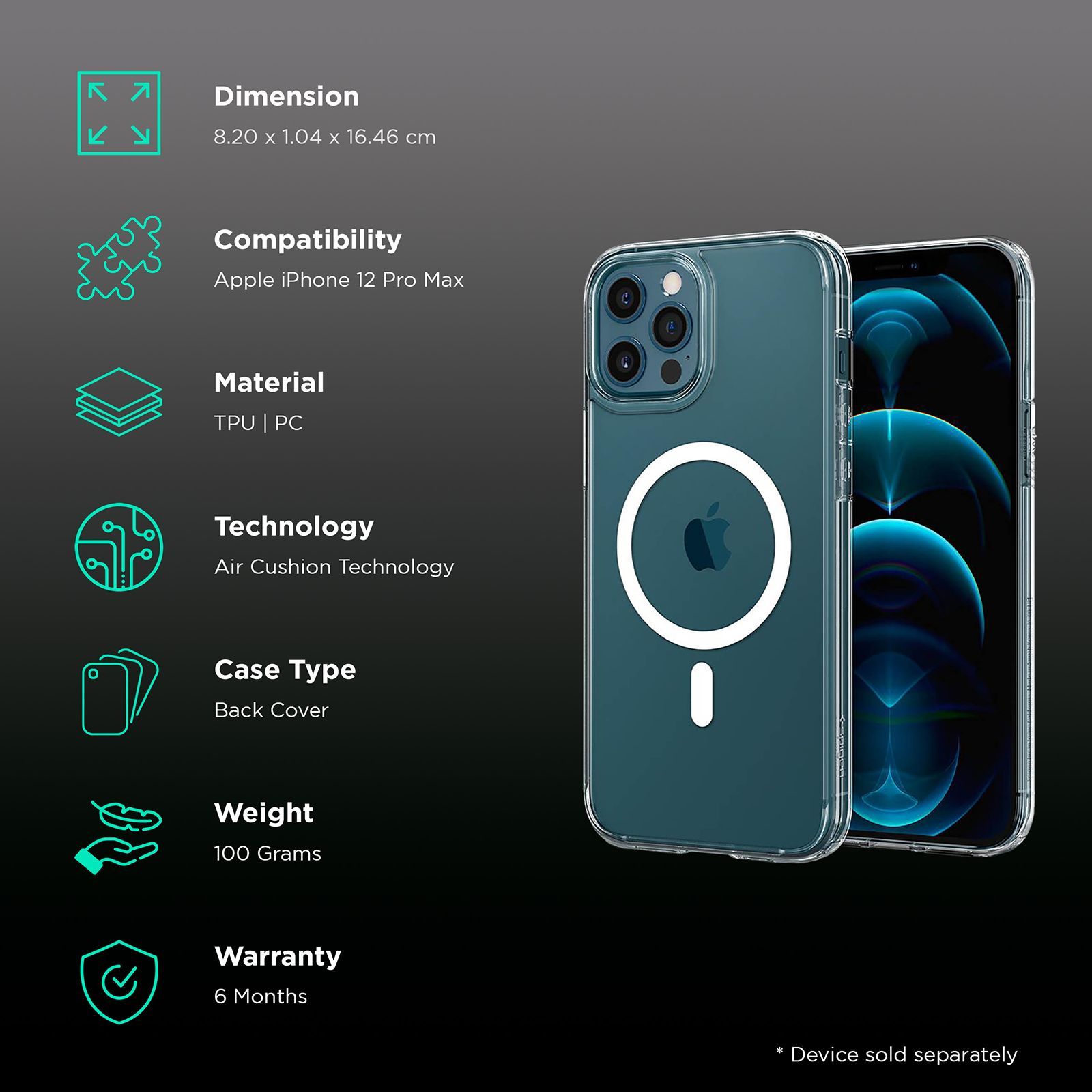 spigen Ultra Hybrid Mag TPU & Polycarbonate Back Cover for Apple iPhone 12 Pro Max (Air Cushion Technology, White)_2