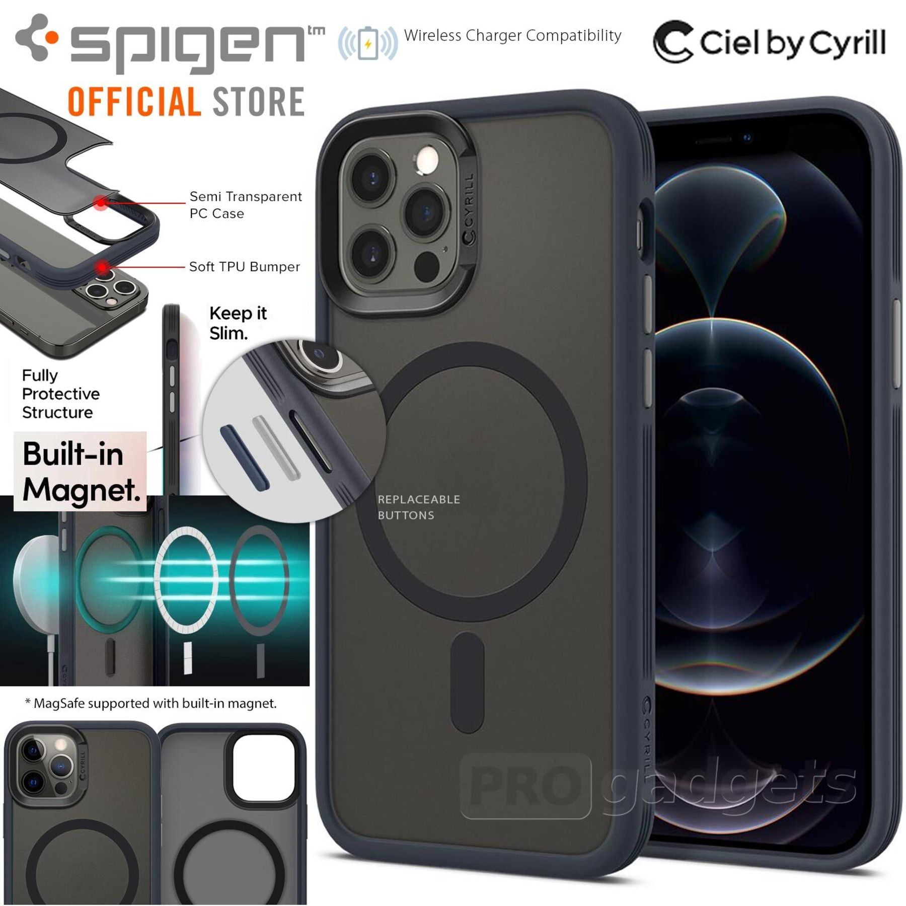 spigen Cyrill TPU Back Cover for Apple iPhone 12 Pro Max (MagSafe Supported case, Graphite)_8