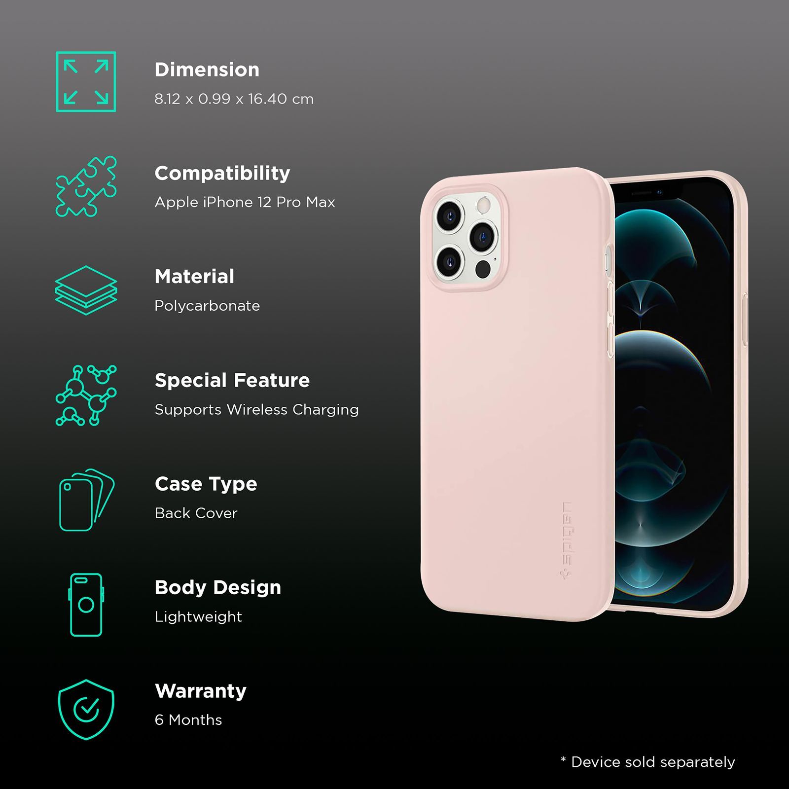 spigen Thin Fit Polycarbonate Back Cover for Apple iPhone 12 Pro Max (Wireless Charging Compatible, Pink Sand) spigen Thin Fit Polycarbonate Back Cover for Apple iPhone 12 Pro Max (Wireless Charging Compatible, Pink Sand)_2