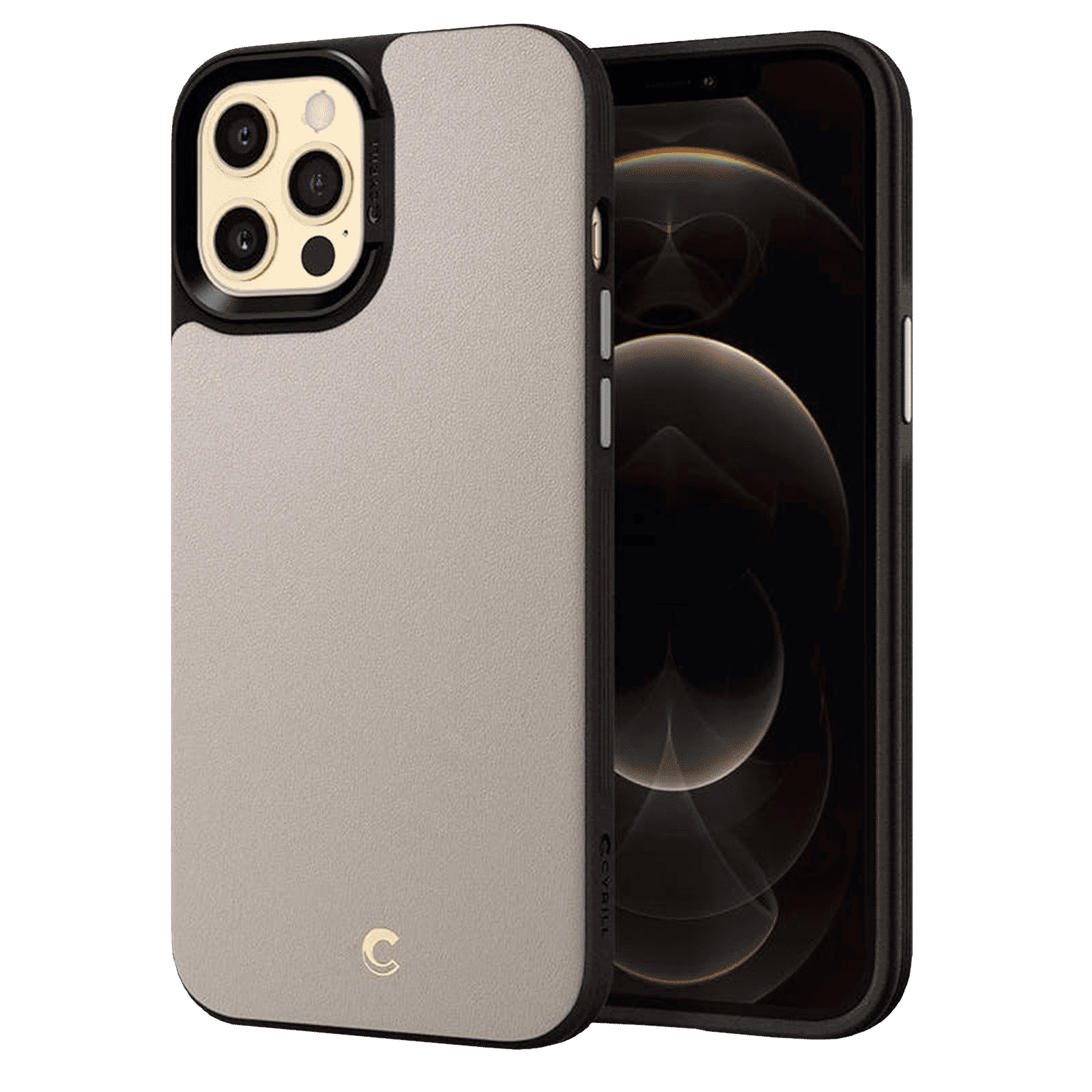 spigen Cyrill Polyurethane Leather Back Cover for Apple iPhone 12 Pro Max (Multi Layer Protection, Stone)_1