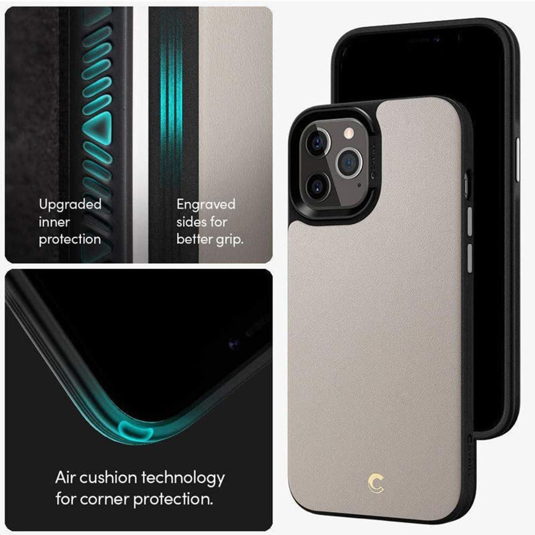 spigen Cyrill Polyurethane Leather Back Cover for Apple iPhone 12 Pro Max (Multi Layer Protection, Stone)_11