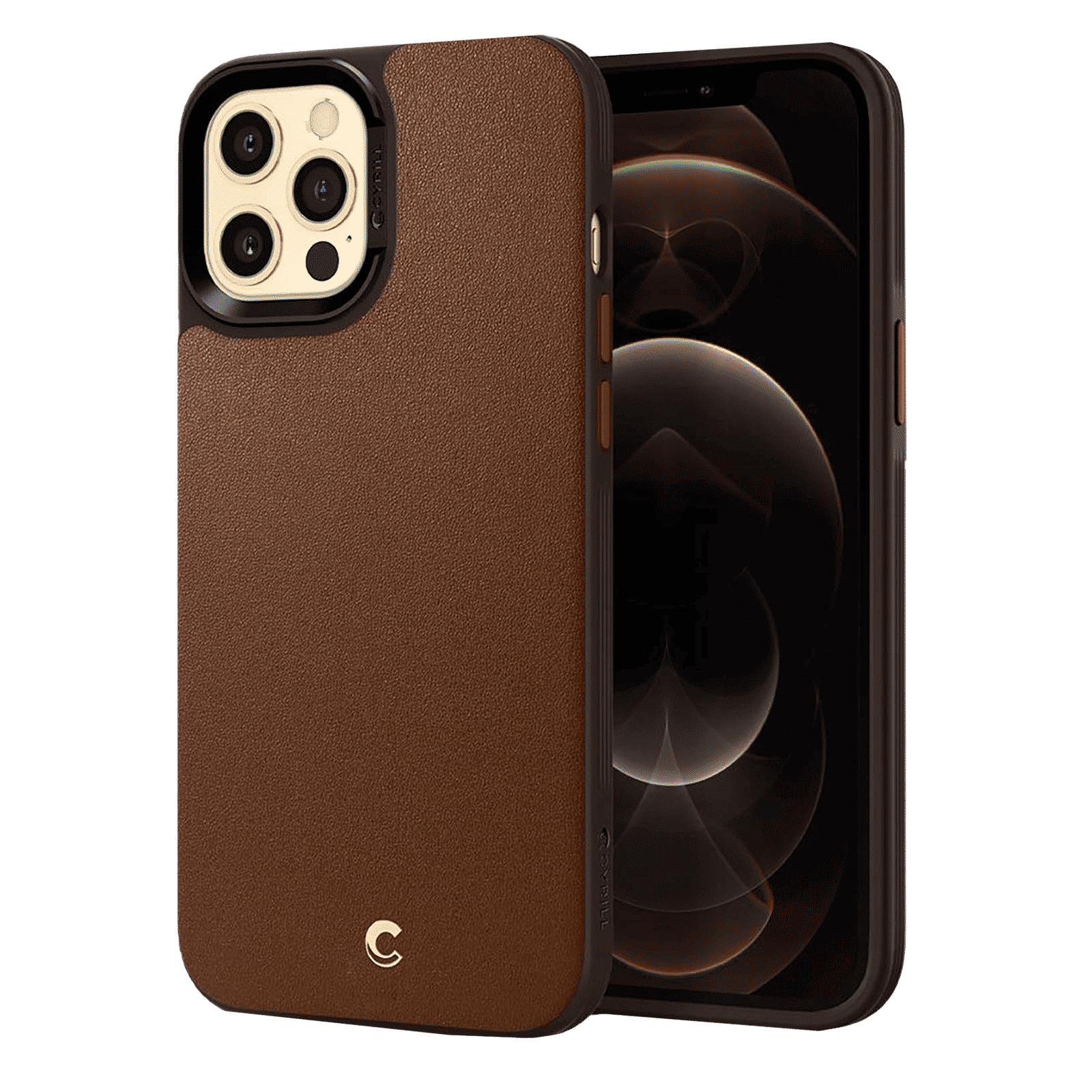 spigen Brick Soft Faux Leather, TPU & Polycarbonate Back Cover for Apple iPhone 12 Pro Max (Supports Wireless Charging, Saddle Brown)_1