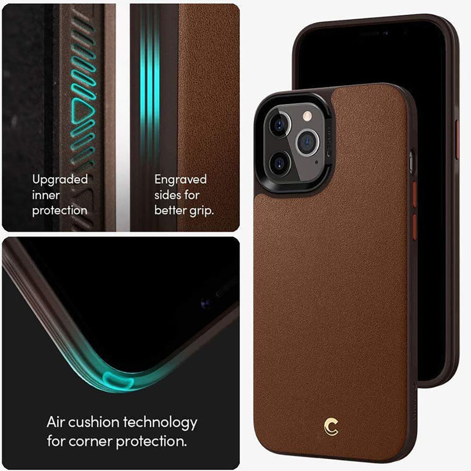 spigen Brick Soft Faux Leather, TPU & Polycarbonate Back Cover for Apple iPhone 12 Pro Max (Supports Wireless Charging, Saddle Brown)_15