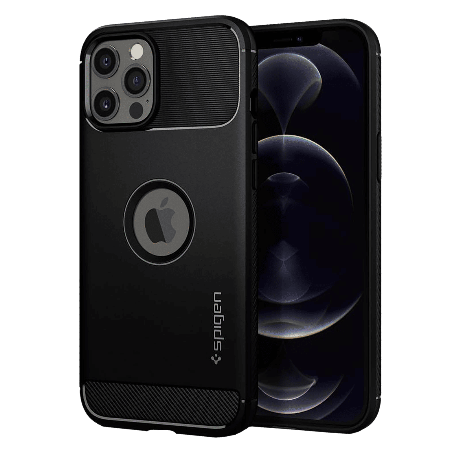 spigen Rugged Armor TPU & PC Back Case For iPhone 12 Pro Max (Slim & Grip-Friendly, ACS01616, Matte Black)_1