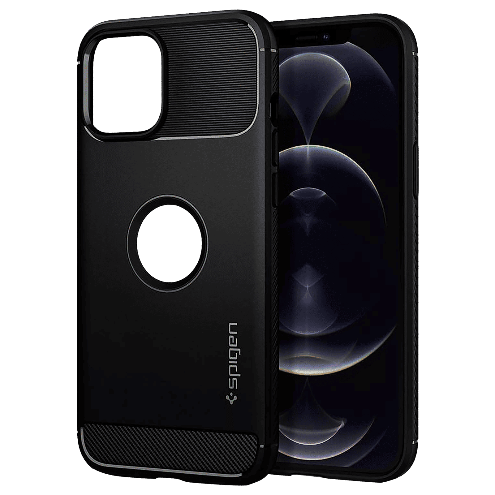 spigen Rugged Armor TPU & PC Back Case For iPhone 12 Pro Max (Slim & Grip-Friendly, ACS01616, Matte Black)_11