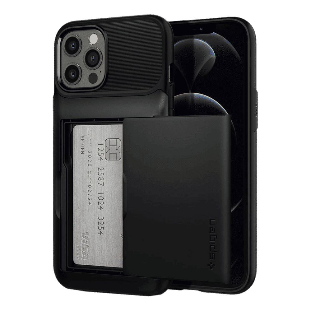 spigen Slim Armor Wallet TPU & Polycarbonate Back Cover for Apple iPhone 12 Pro Max (Air Cushion Technology, Black)_10