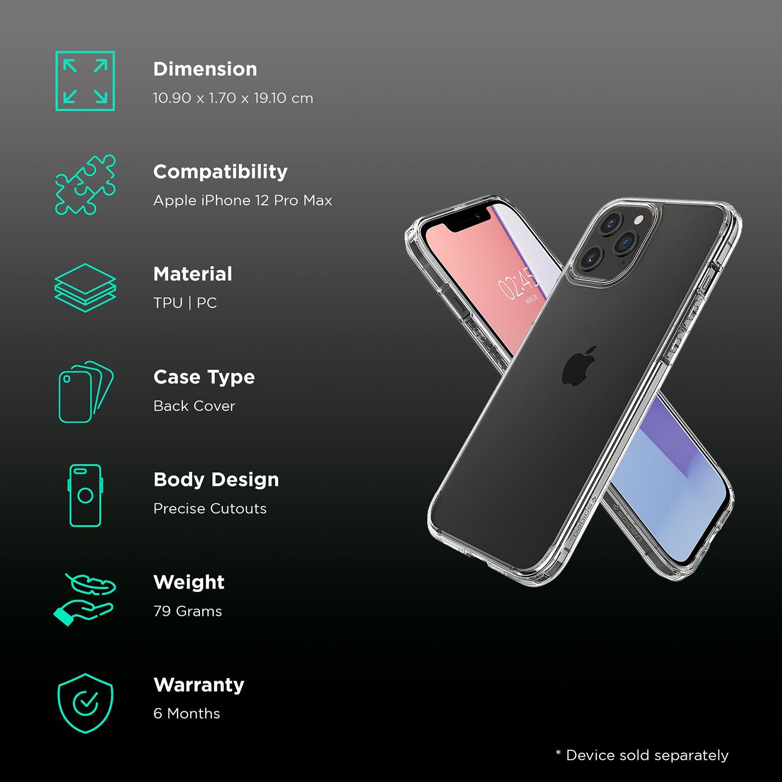 spigen Crystal Hybrid PC & TPU Back Cover For Apple iPhone 12 Pro Max (Hybrid Structure, Clear) spigen Crystal Hybrid PC & TPU Back Cover For Apple iPhone 12 Pro Max (Hybrid Structure, Clear)_2