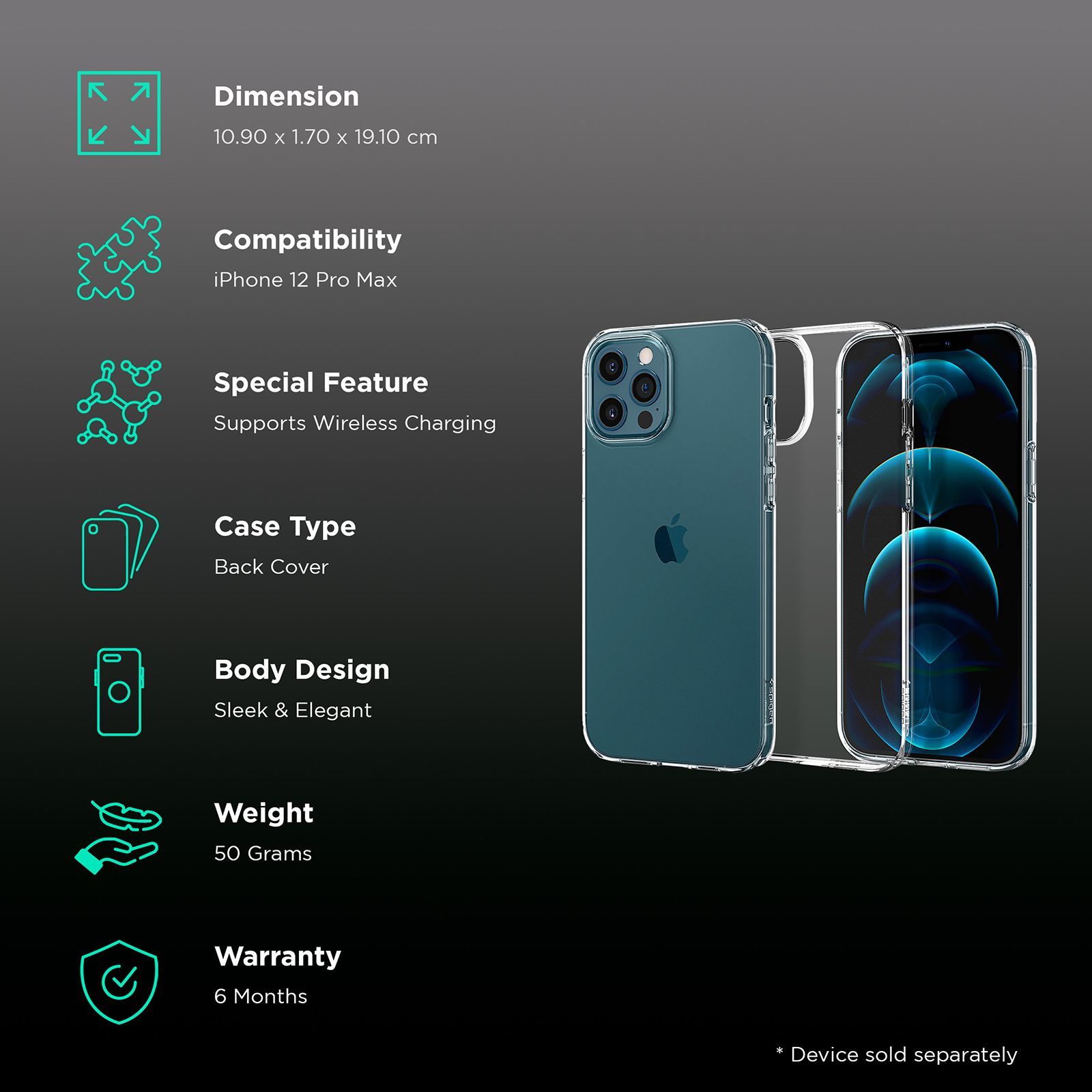 spigen Crystal Flex TPU Back Cover for Apple iPhone 12 Pro Max (Supports Wireless Charging, Crystal Clear)_2