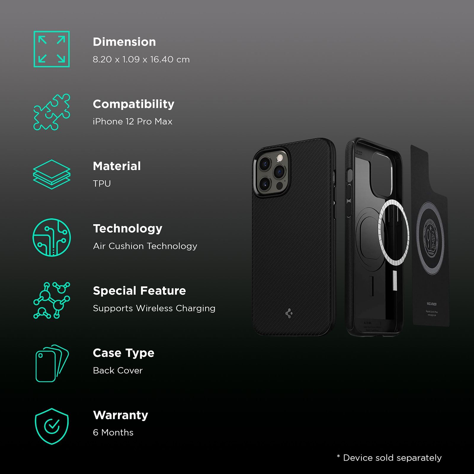 spigen TPU Back Cover for Apple iPhone 12 Pro Max (Air Cushion Technology,, Matte Black)_2