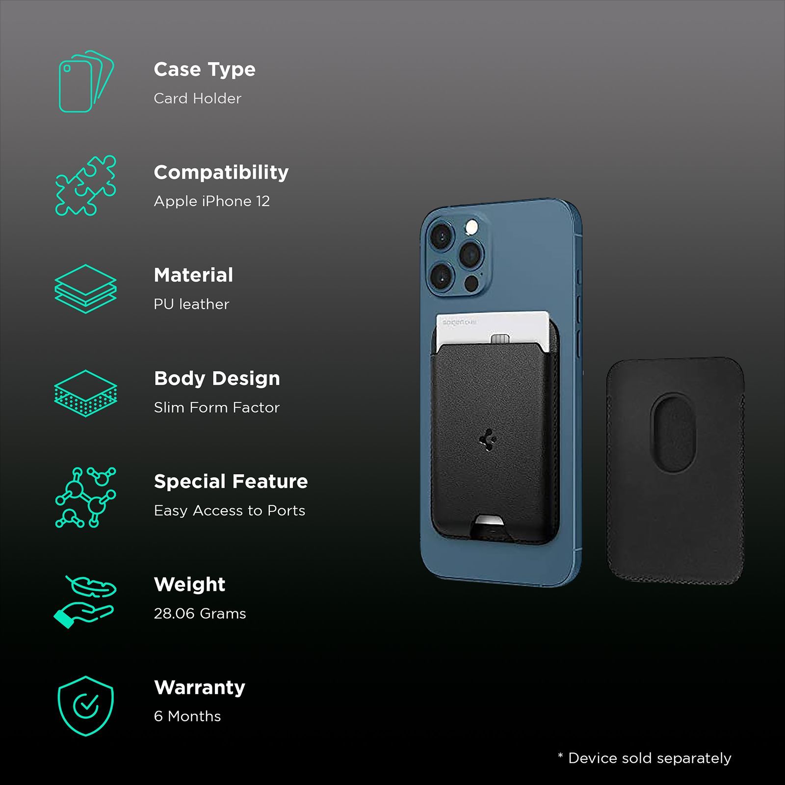 spigen Valentinus PU Leather & Magnet Card Holder For Apple iPhone 12 Series (Slim Form Factor, AMP02284, Black)_2