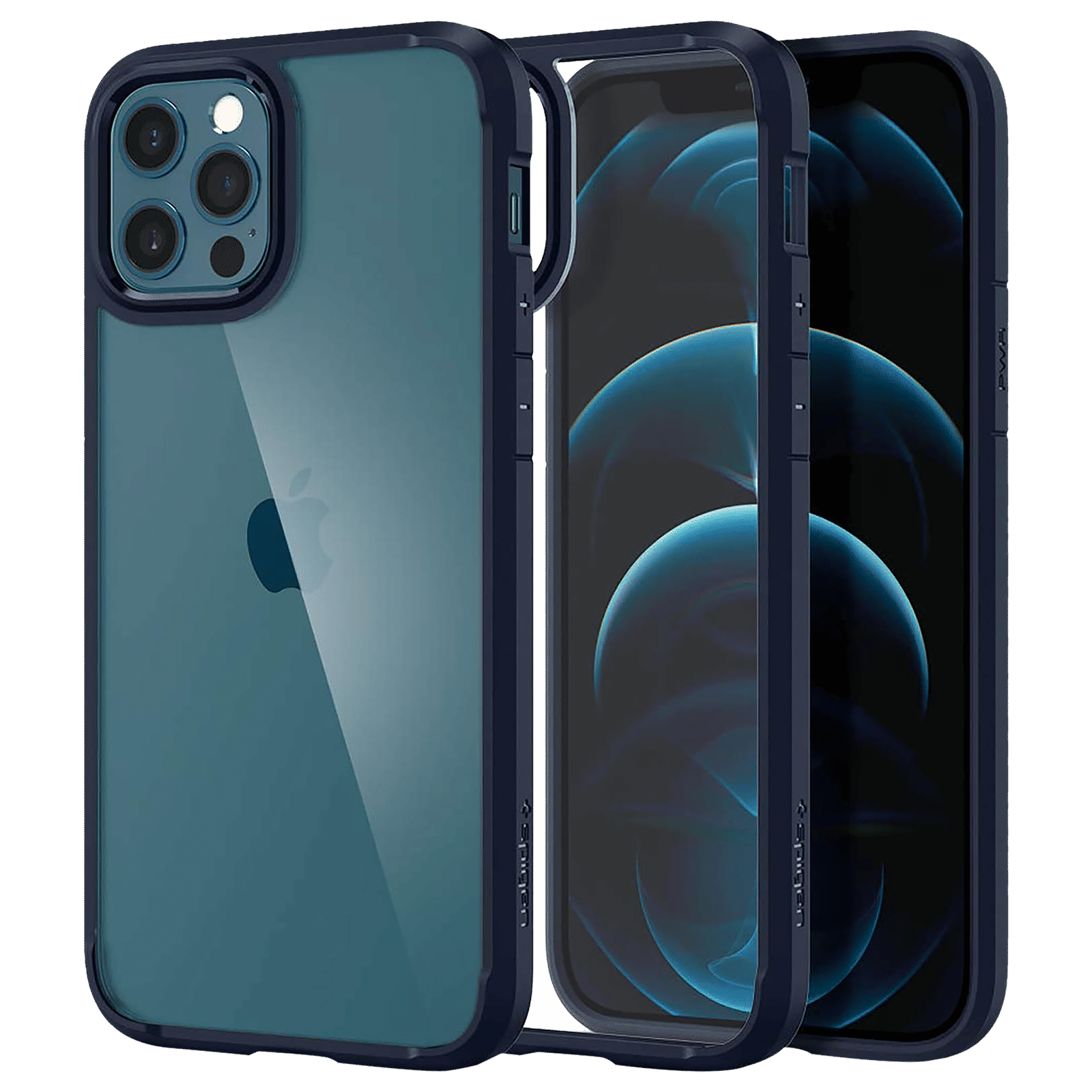 spigen Ultra Hybrid Polycarbonate & TPU Back Cover for Apple iPhone 12, 12 Pro (Supports Wireless Charging, Navy Blue)_1