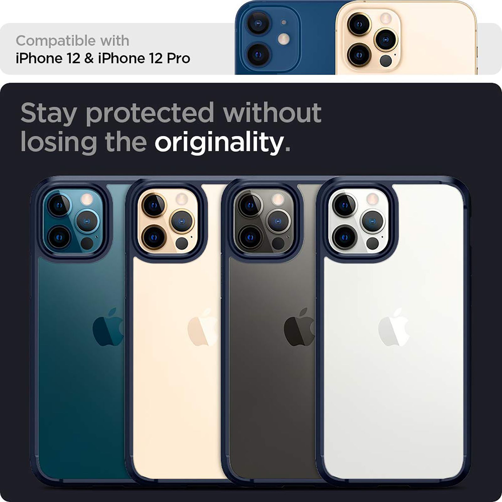 spigen Ultra Hybrid Polycarbonate & TPU Back Cover for Apple iPhone 12, 12 Pro (Supports Wireless Charging, Navy Blue)_7
