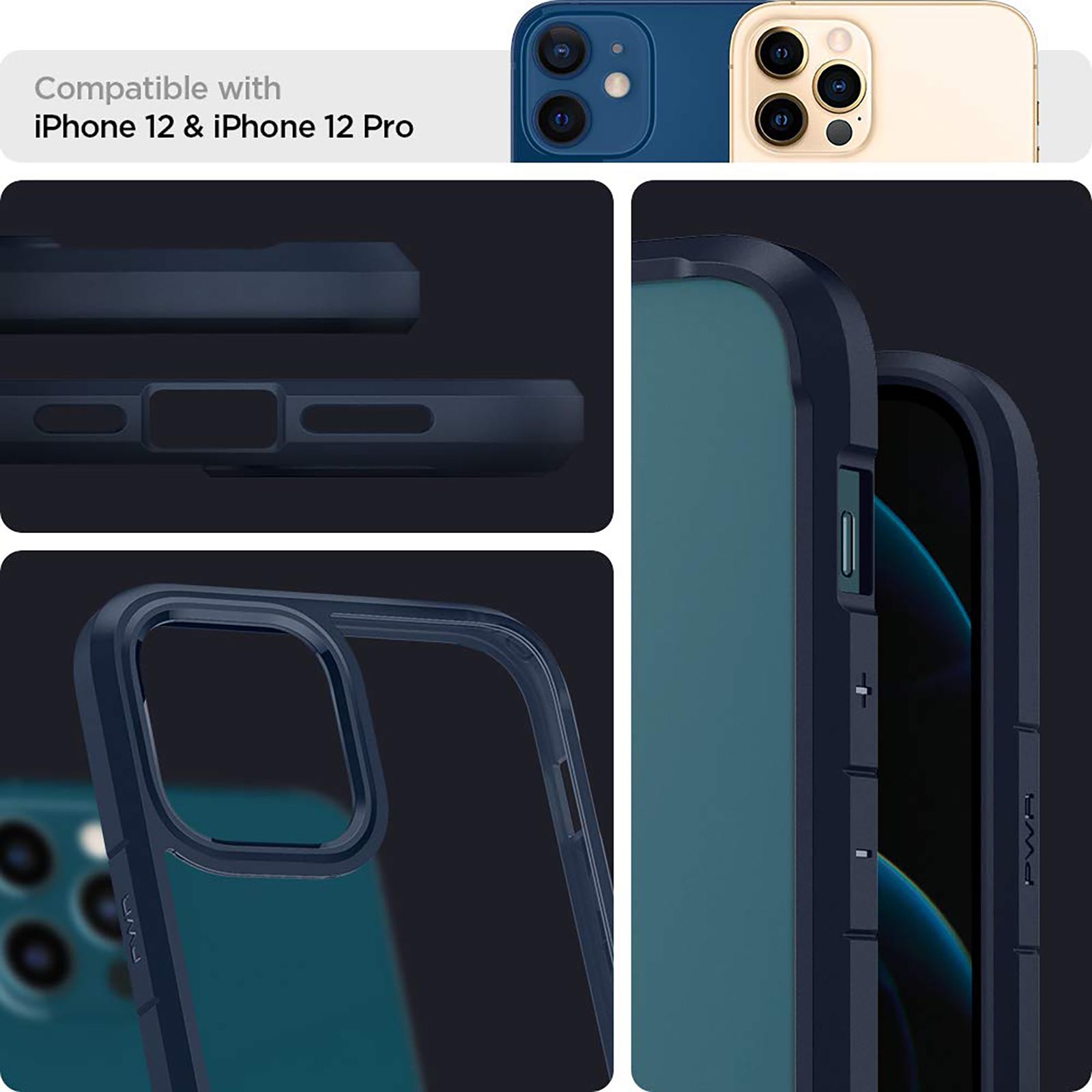 spigen Ultra Hybrid Polycarbonate & TPU Back Cover for Apple iPhone 12, 12 Pro (Supports Wireless Charging, Navy Blue)_8