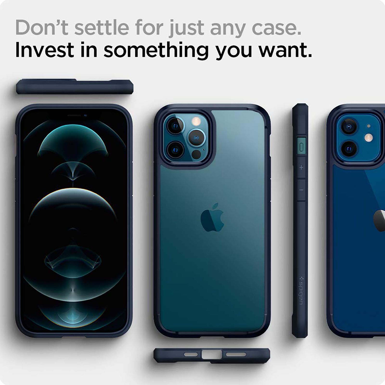 spigen Ultra Hybrid Polycarbonate & TPU Back Cover for Apple iPhone 12, 12 Pro (Supports Wireless Charging, Navy Blue)_5